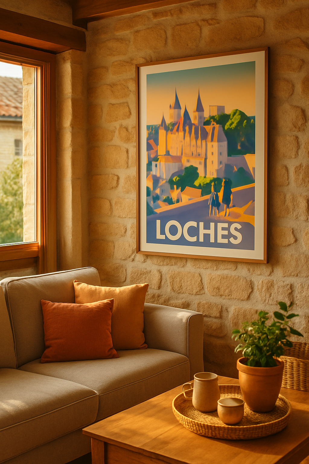 Indre-et-Loire France Affiche de Loches - Promenade ensoleillée dans la cité médiévale