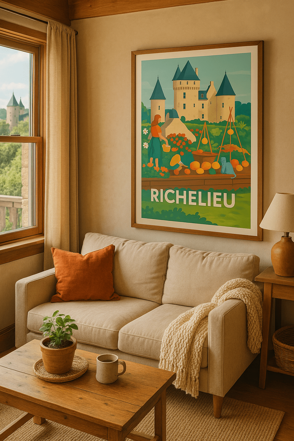 Affiche Richelieu — Charme et douceur au cœur du jardin du château · poster d'art de Richelieu