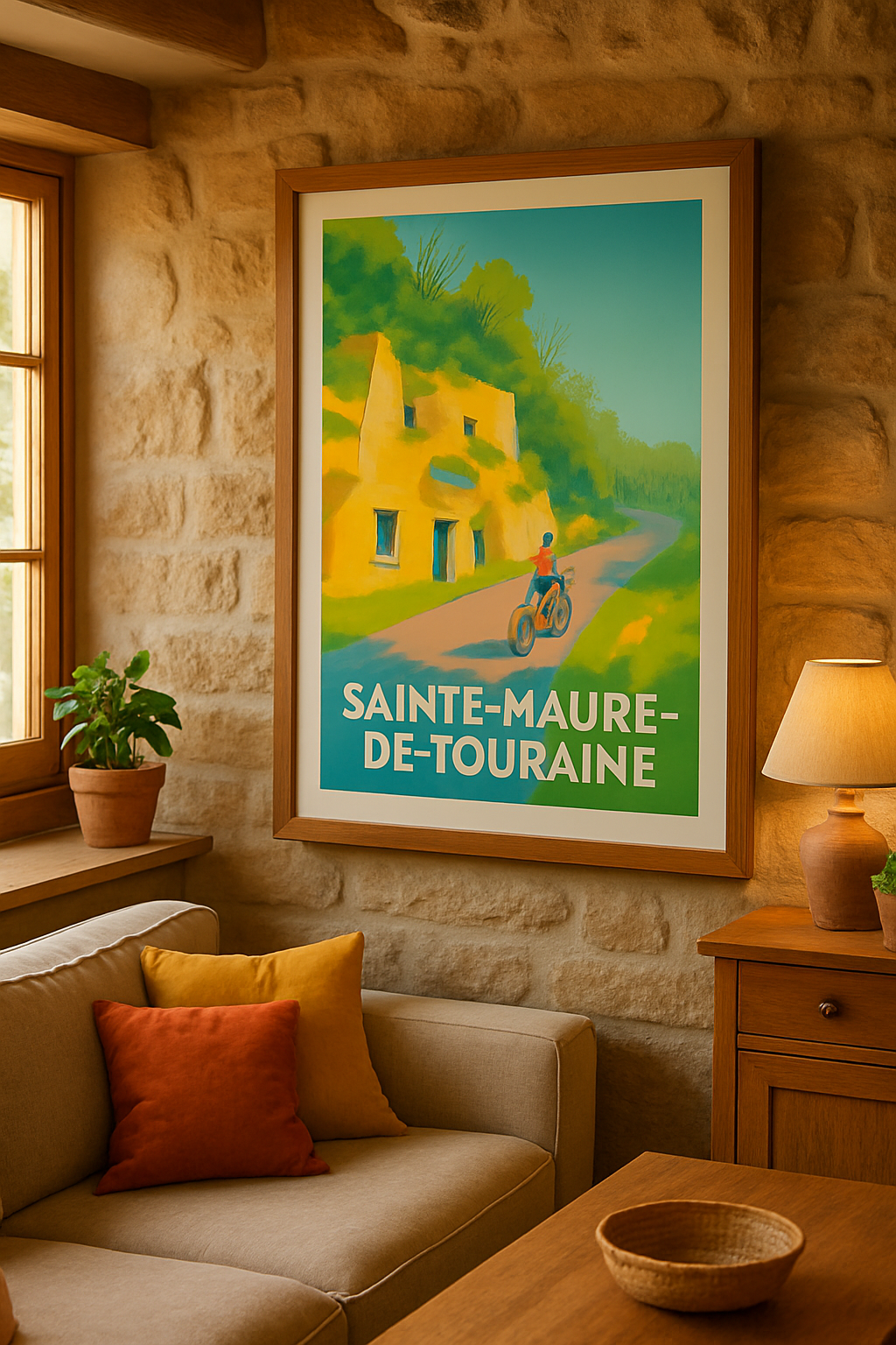 Affiche Sainte-Maure-de-Touraine — La douceur de la balade à vélo · poster d'art de Sainte-Maure-de-Touraine