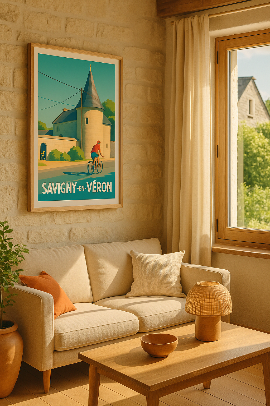 Indre-et-Loire France Affiche de Savigny-en-Véron - Charme champêtre à vélo