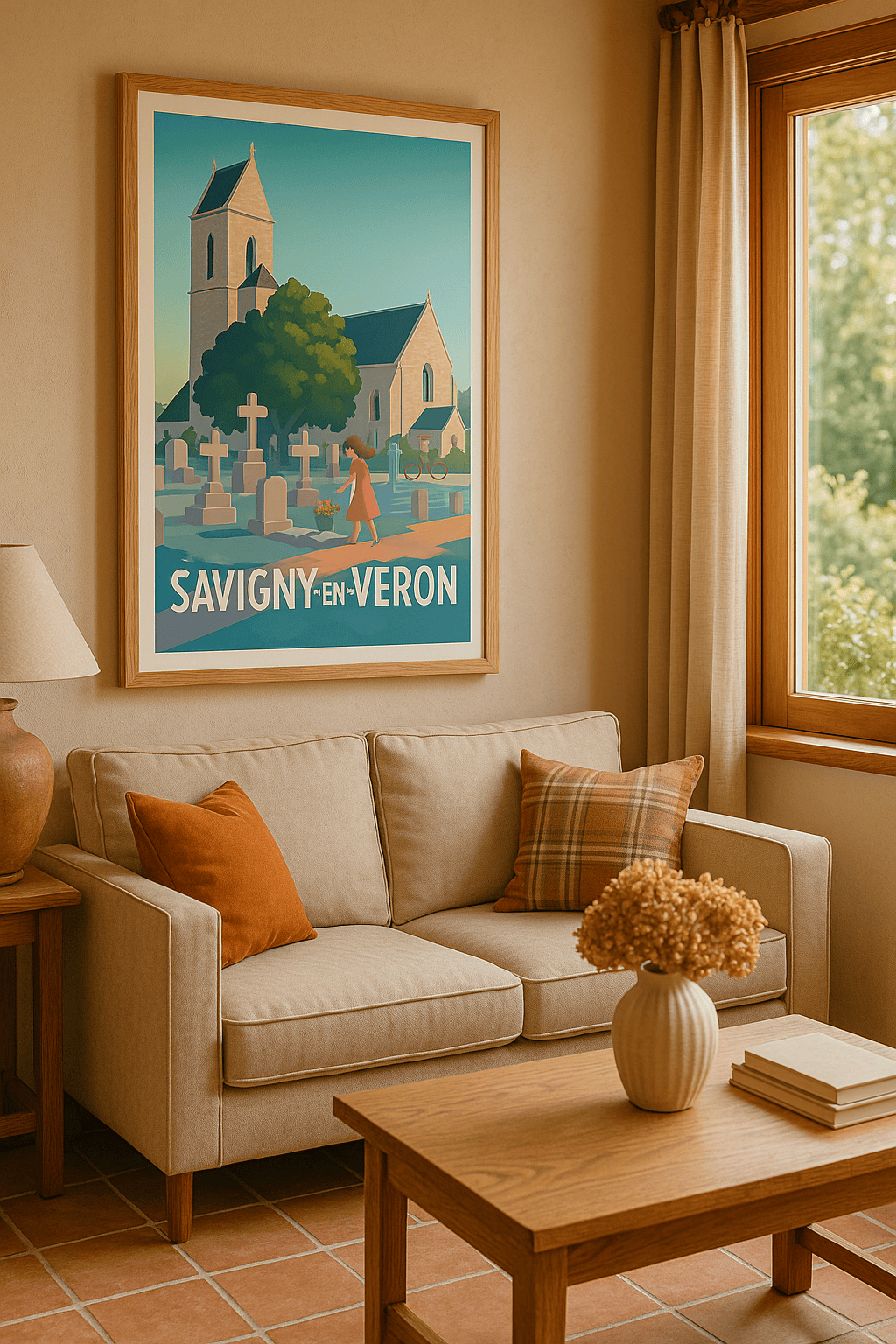 Indre-et-Loire France Affiche de Savigny-en-Véron - Un instant paisible au cimetière historique