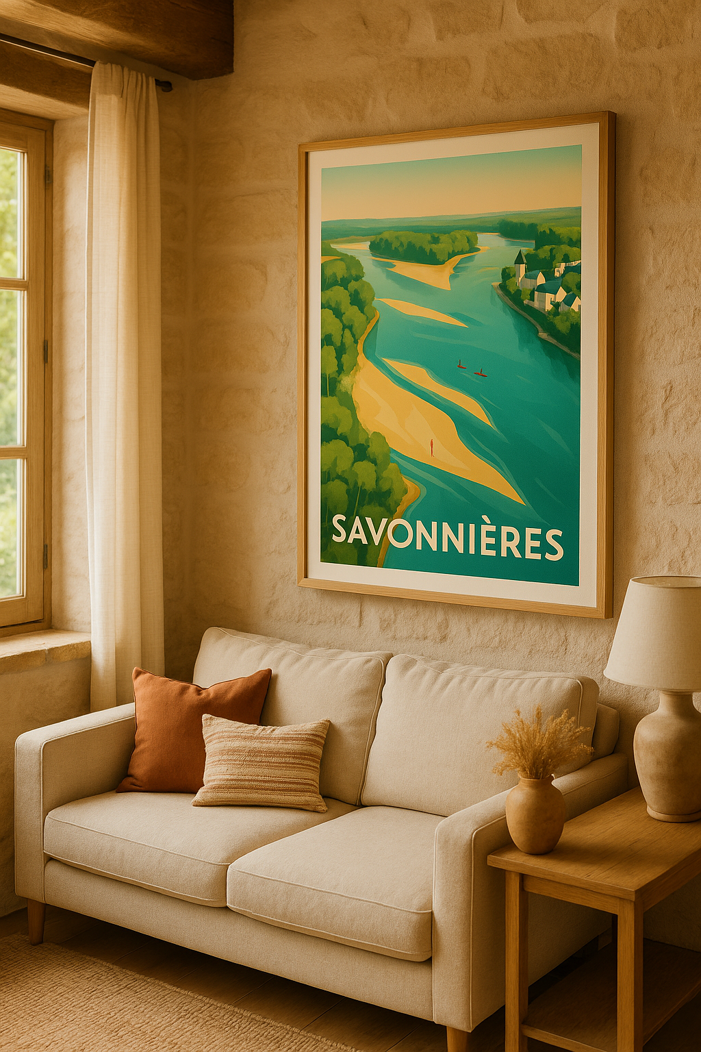 Indre-et-Loire France Affiche de Savonnières - Évasion naturelle au fil de l'eau