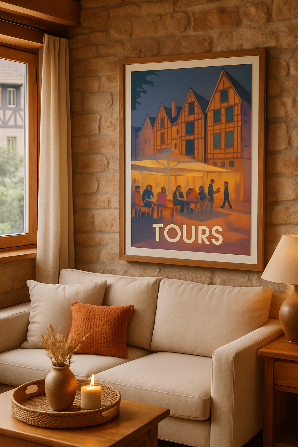 Indre-et-Loire France Affiche de Tours - Ambiance chaleureuse en terrasse au cœur de la ville
