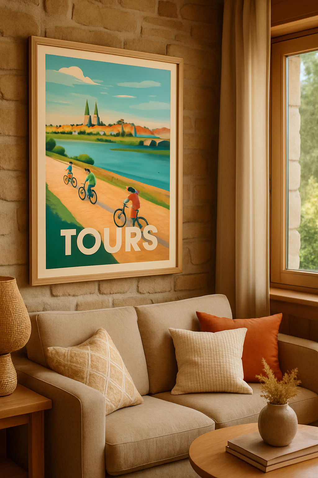 Affiche Tours — Balade à vélo au bord de la Loire · poster d'art de Tours