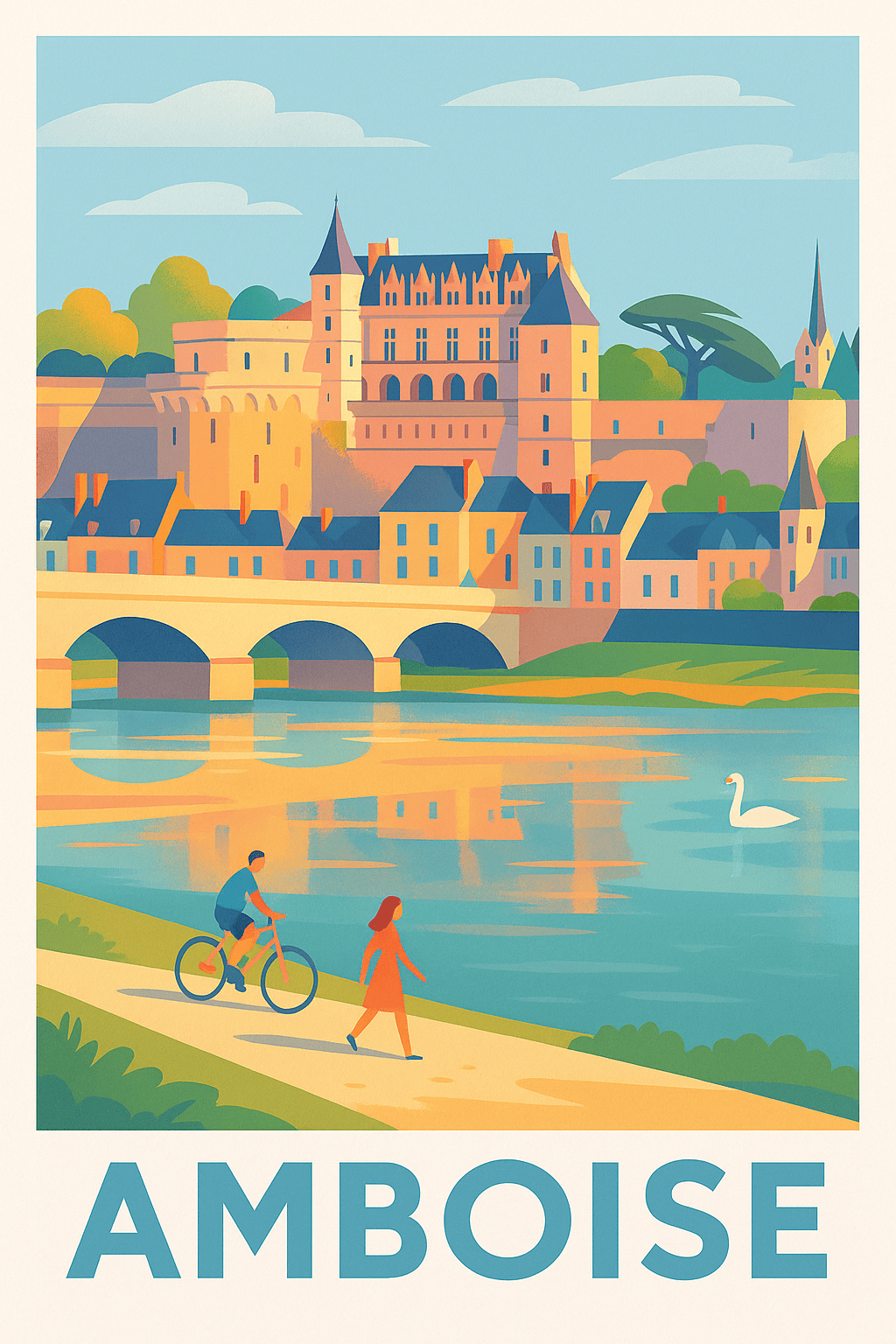 Indre-et-Loire France Pas de Cadre / 20 × 30cm Affiche Amboise - Charme royal sur les bords de Loire