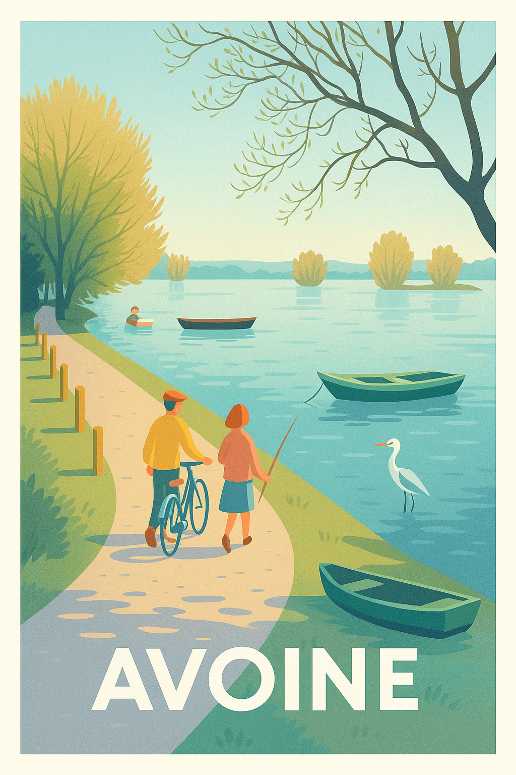 Indre-et-Loire France Pas de Cadre / 20 × 30cm Affiche de Avoine - Balade bucolique au bord de l'eau