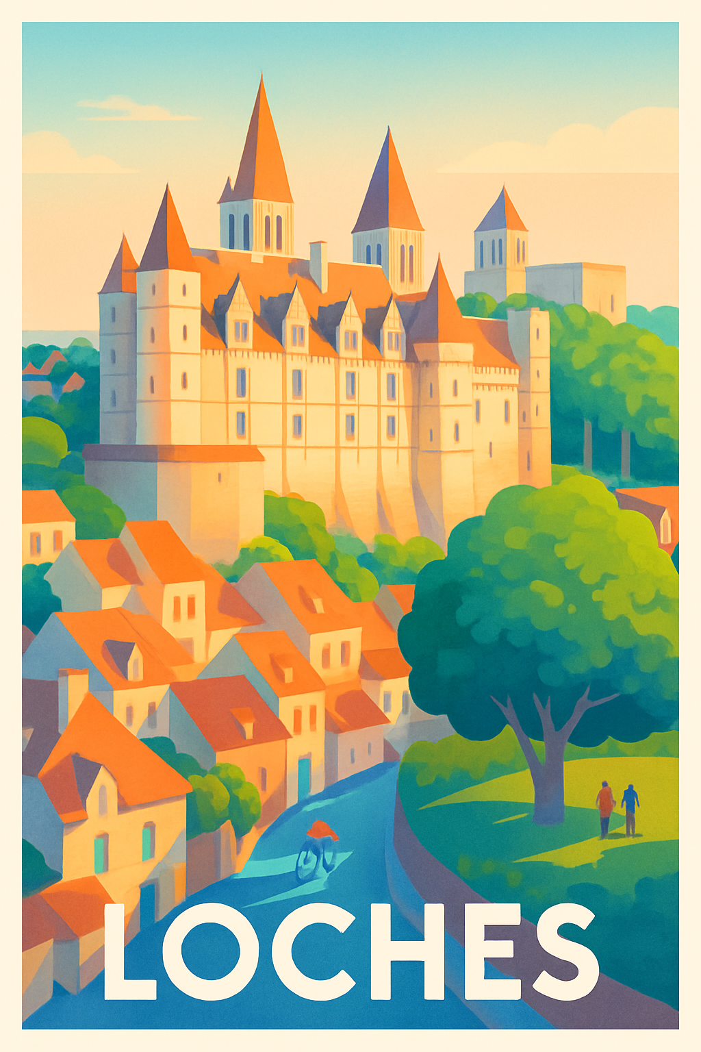 Indre-et-Loire France Pas de Cadre / 20 × 30cm Affiche de Loches - Charme médiéval et lumière d'exception