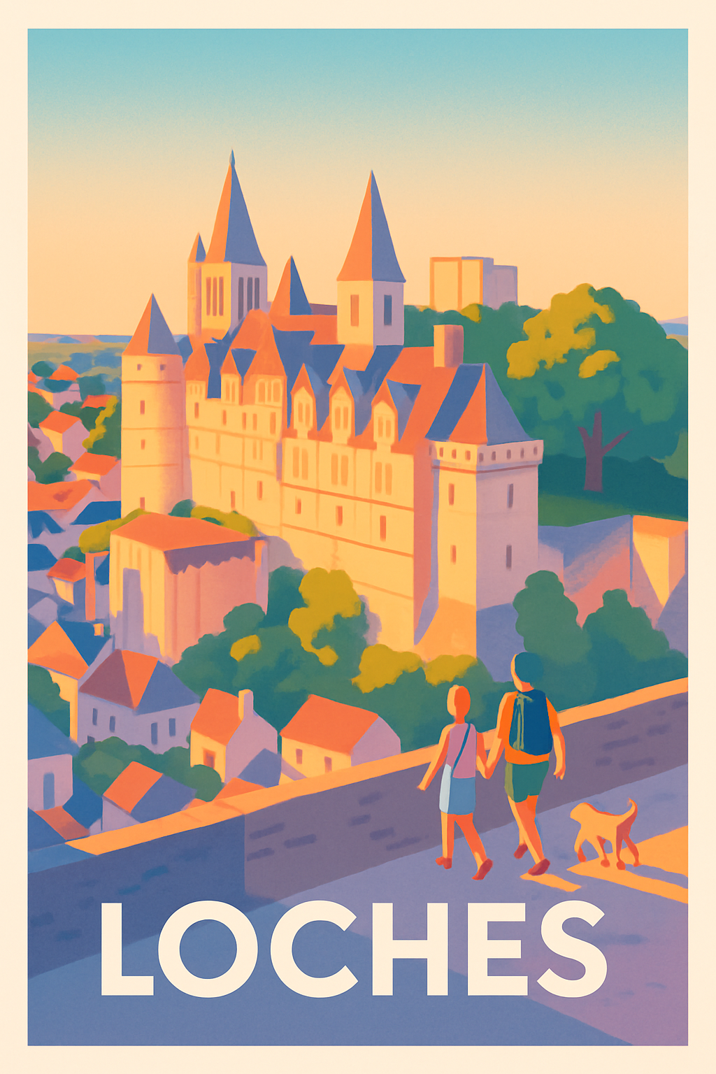 Indre-et-Loire France Pas de Cadre / 20 × 30cm Affiche de Loches - Promenade ensoleillée dans la cité médiévale