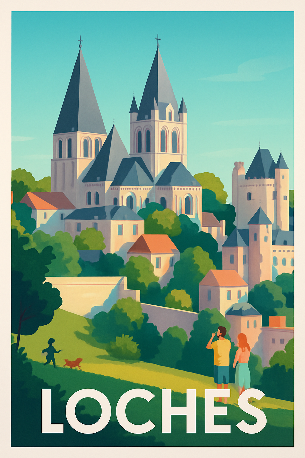 Indre-et-Loire France Pas de Cadre / 20 × 30cm Affiche de Loches - Splendeur médiévale au cœur de la vallée