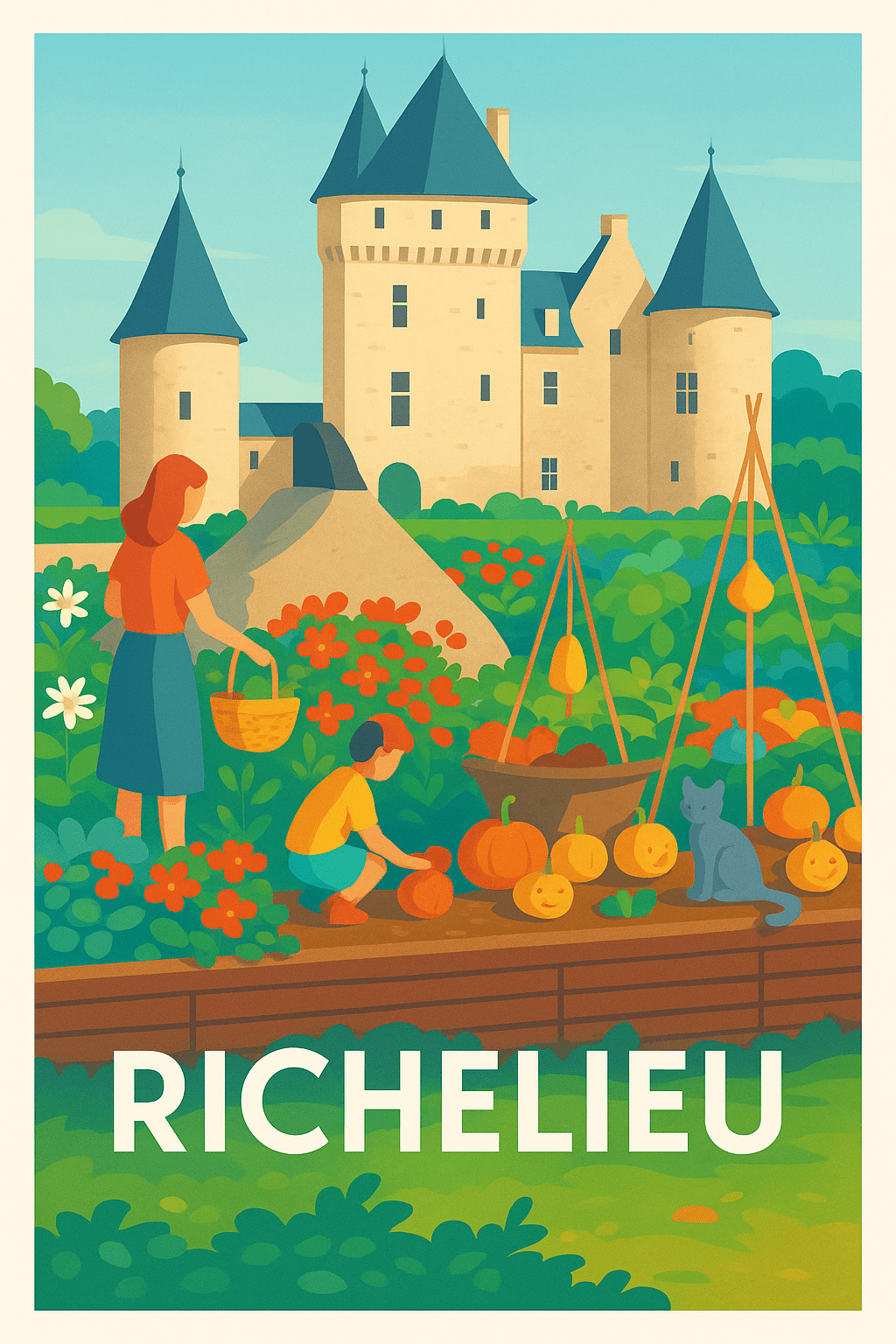 Indre-et-Loire France Pas de Cadre / 20 × 30cm Affiche de Richelieu - Charme et douceur au cœur du jardin du château