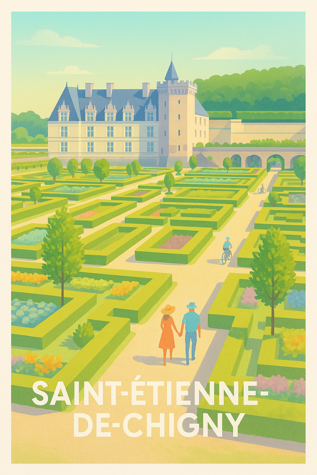 Indre-et-Loire France Pas de Cadre / 20 × 30cm Affiche de Saint-Étienne-de-Chigny - Promenade au cœur des jardins à la française