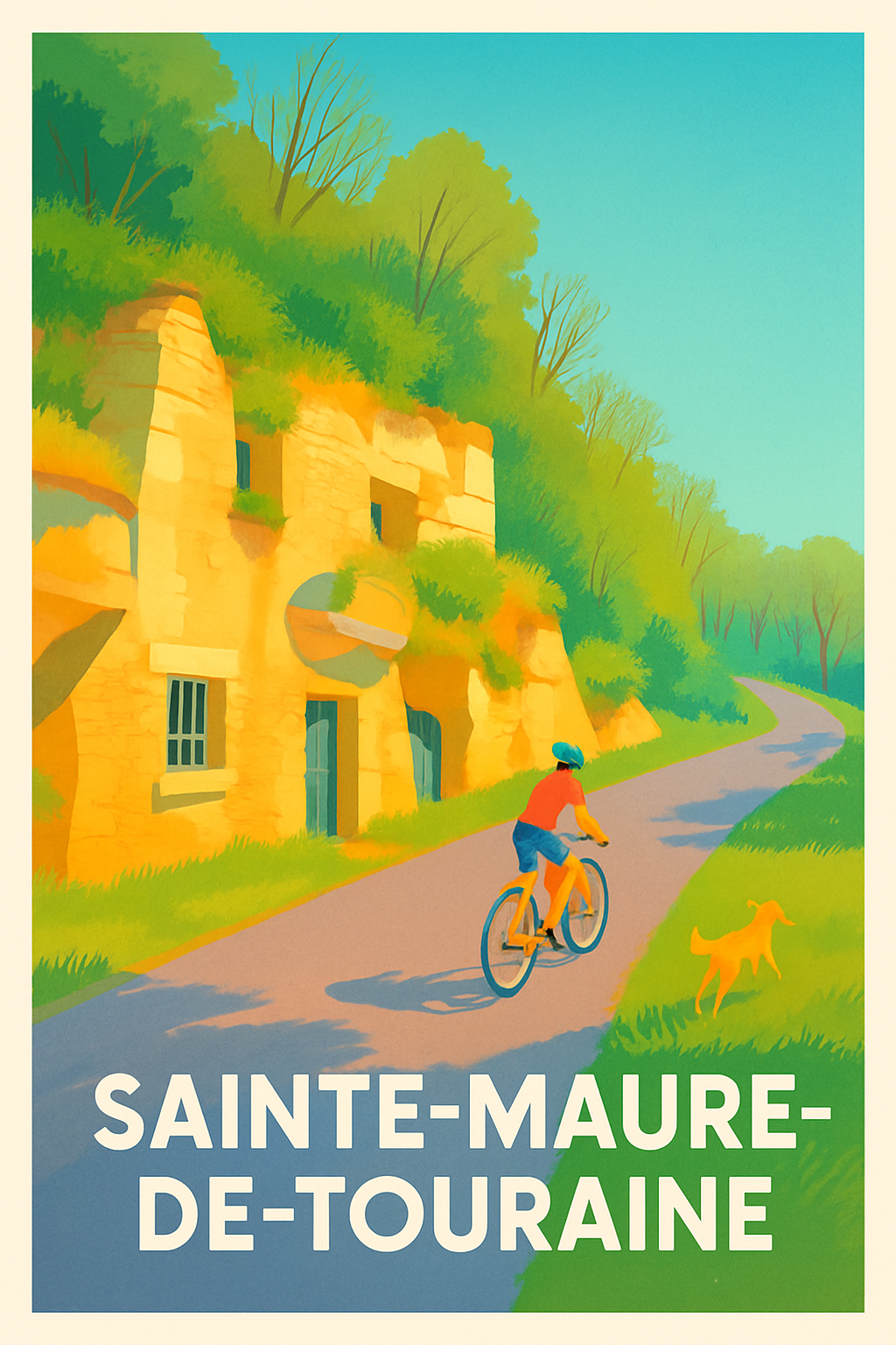 Indre-et-Loire France Pas de Cadre / 20 × 30cm Affiche de Sainte-Maure-de-Touraine - La douceur de la balade à vélo