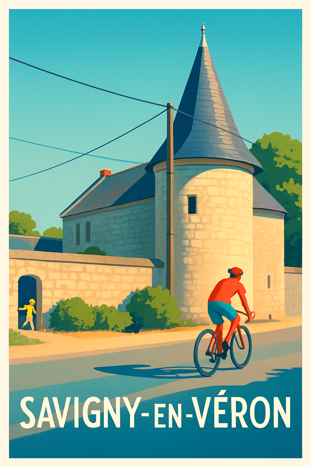 Indre-et-Loire France Pas de Cadre / 20 × 30cm Affiche de Savigny-en-Véron - Charme champêtre à vélo