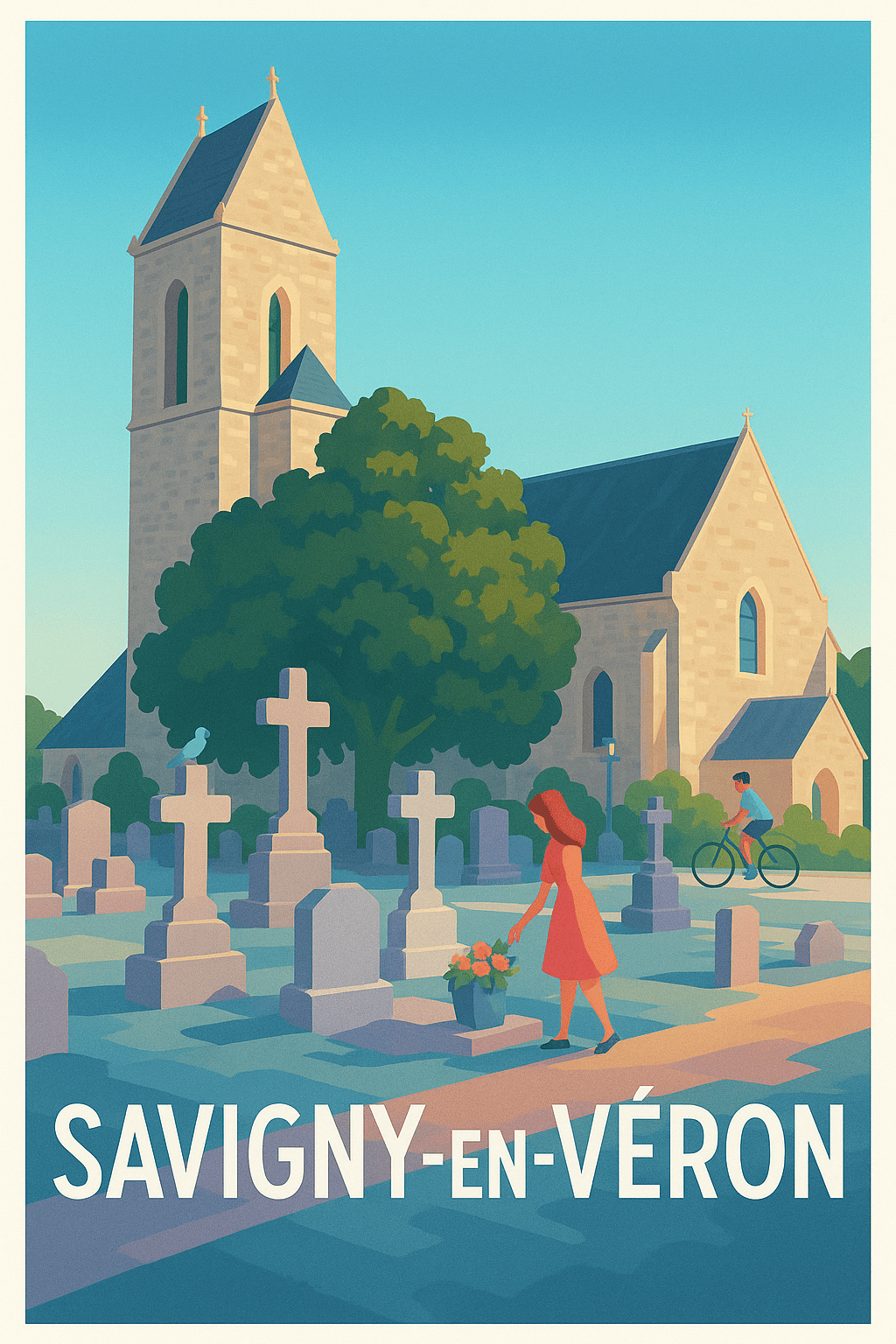 Indre-et-Loire France Pas de Cadre / 20 × 30cm Affiche de Savigny-en-Véron - Un instant paisible au cimetière historique