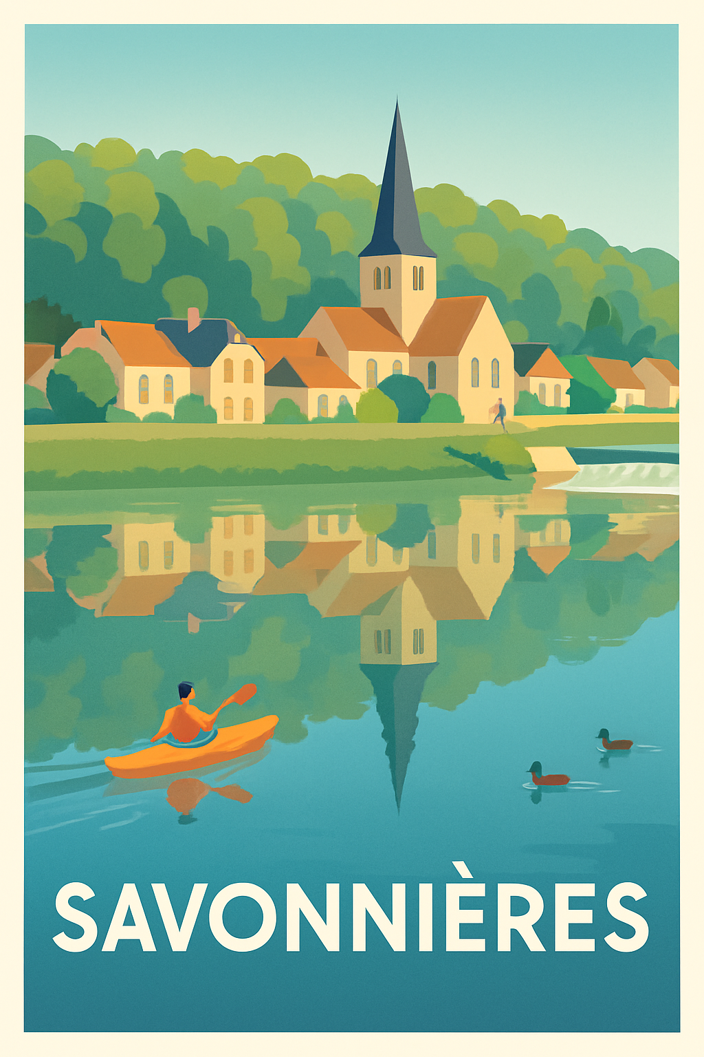 Indre-et-Loire France Pas de Cadre / 20 × 30cm Affiche de Savonnières - Sérénité au fil de l'eau