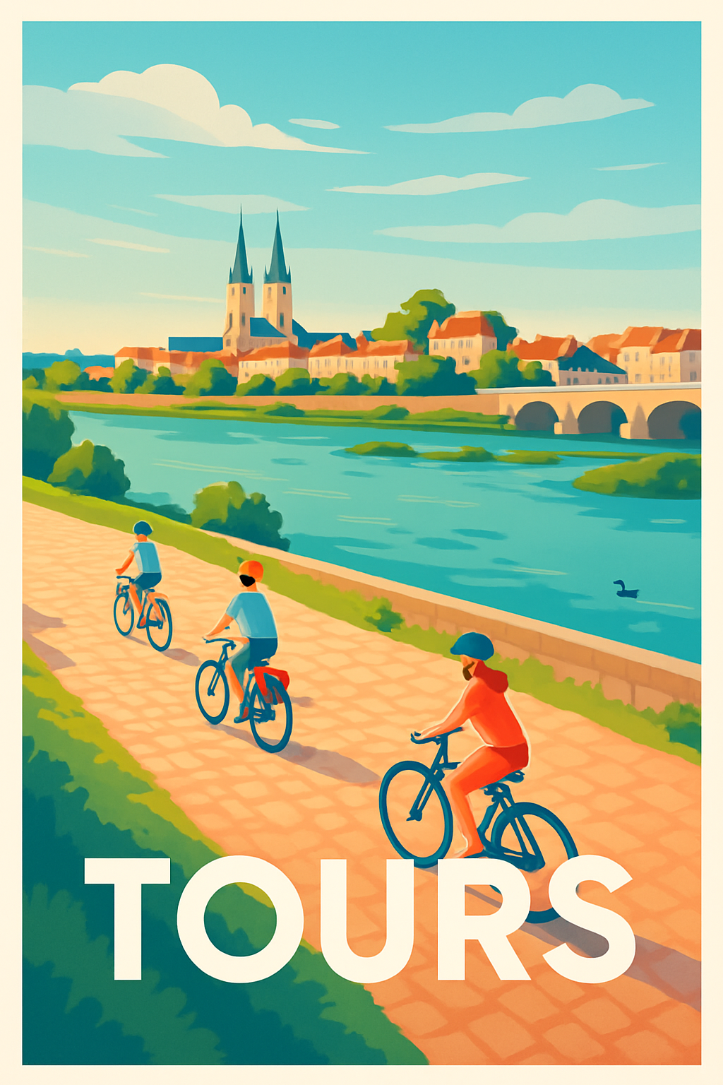 Indre-et-Loire France Pas de Cadre / 20 × 30cm Affiche de Tours - Balade à vélo au bord de la Loire