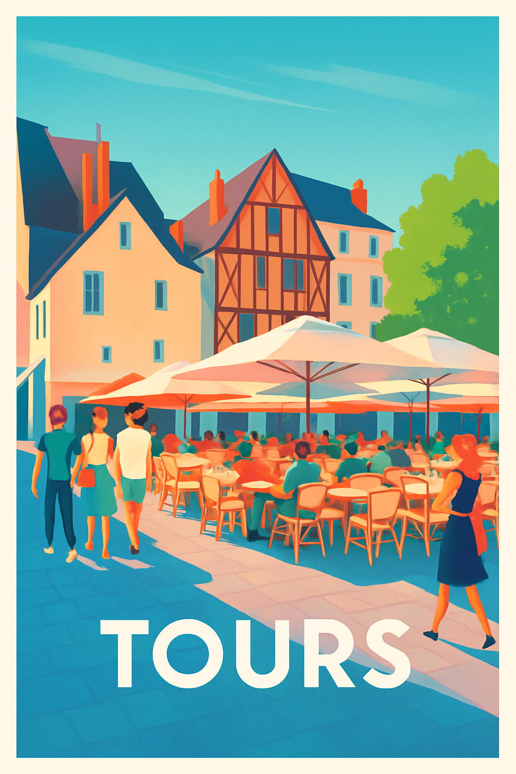 Indre-et-Loire France Pas de Cadre / 20 × 30cm Affiche de Tours - L'art de vivre en terrasse