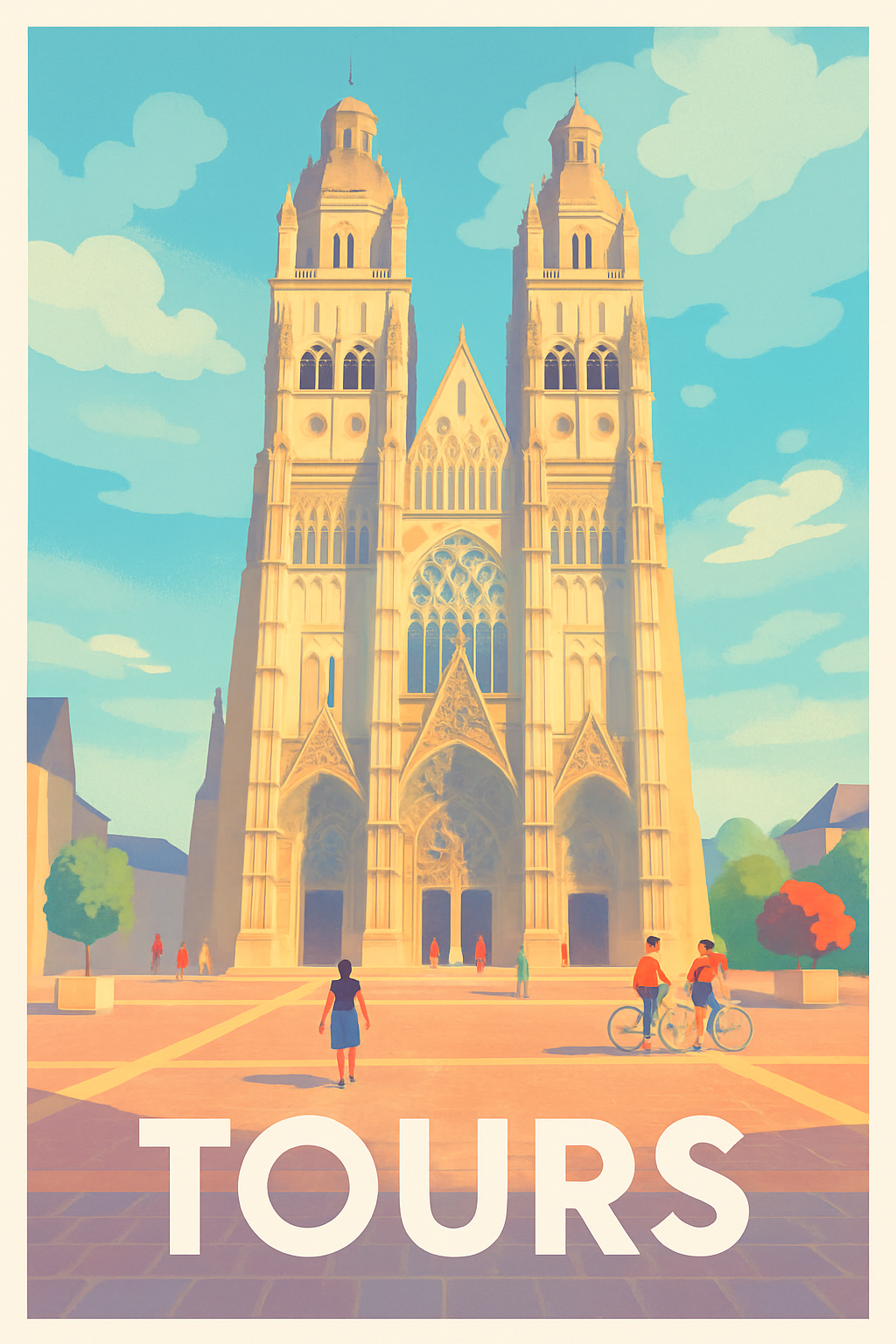 Indre-et-Loire France Pas de Cadre / 20 × 30cm Affiche de Tours - L'élégance gothique au cœur de la ville