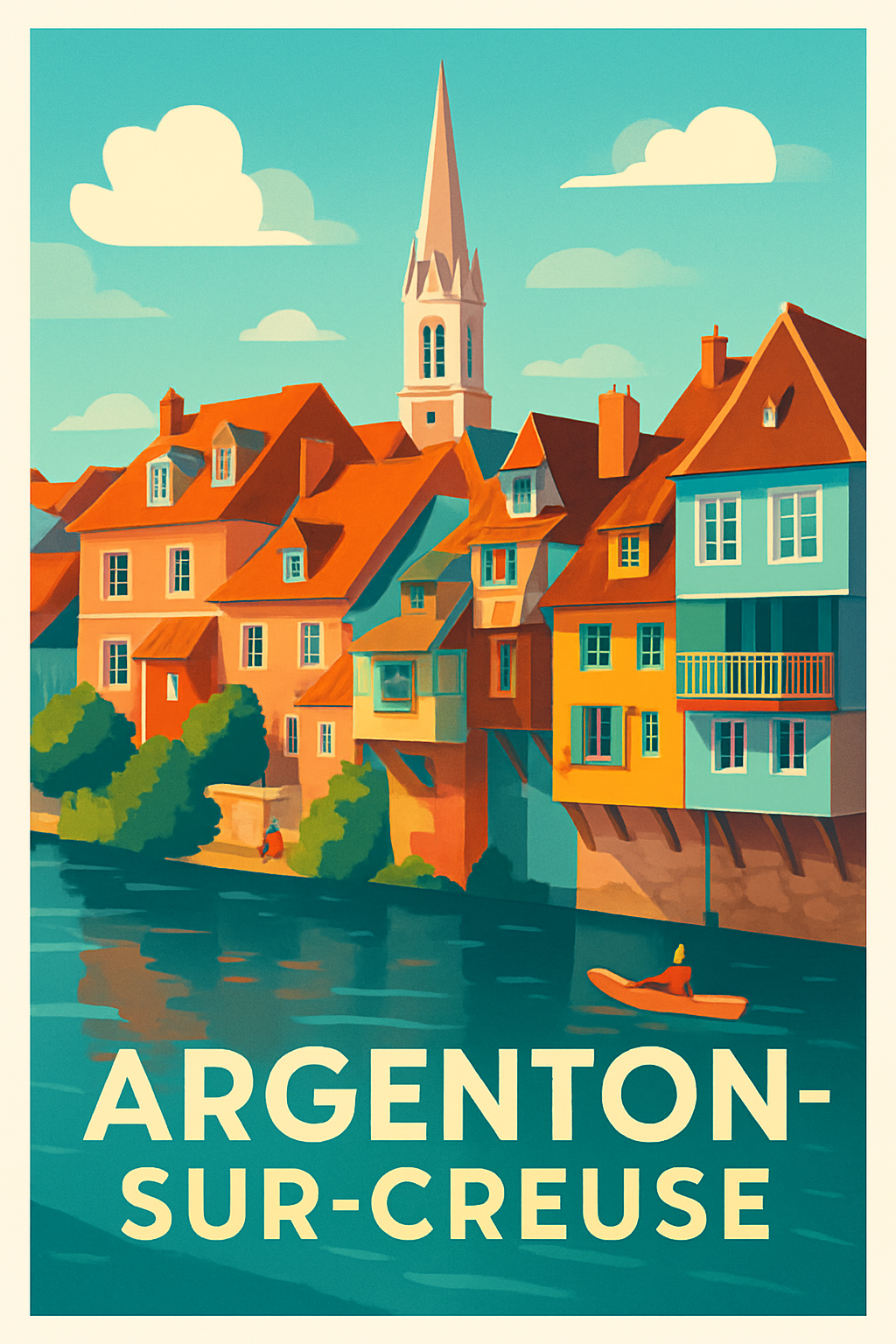 Indre France Pas de Cadre / 20 × 30cm Affiche de Argenton-sur-Creuse - Charme coloré au fil de l'eau