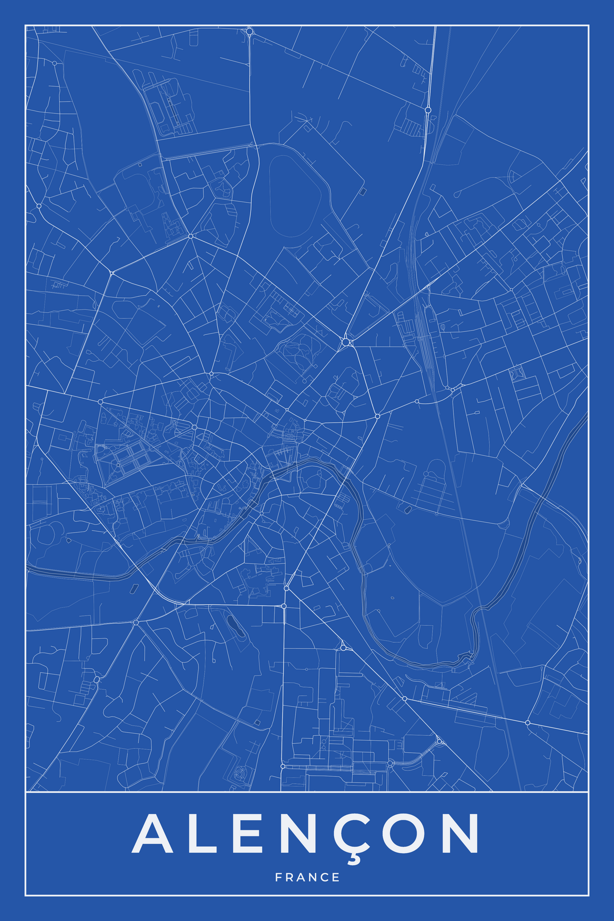 Carte d'Alençon bleue - Affiche personnalisée