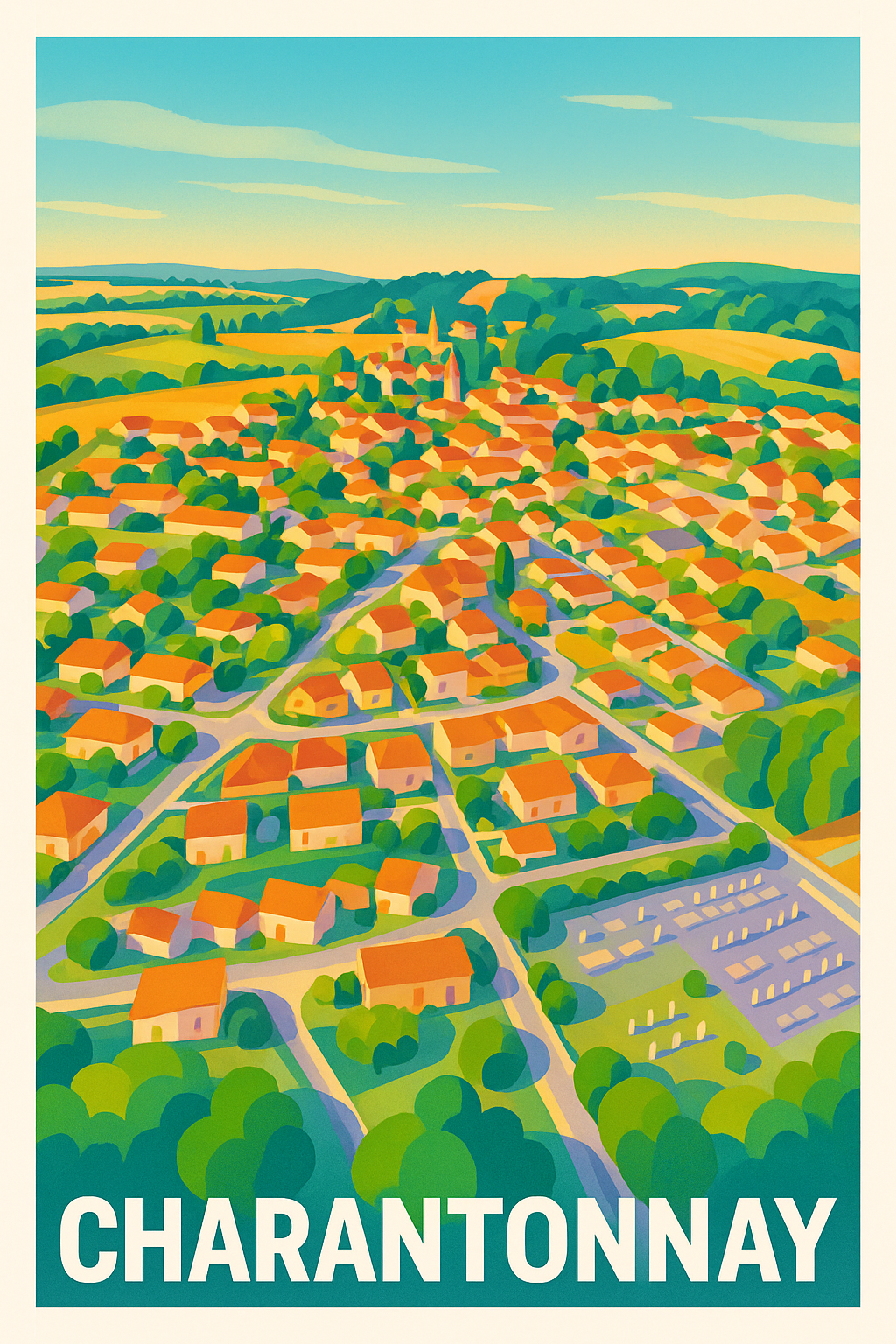 Isère France Pas de Cadre / 20 × 30cm Affiche de Charantonnay - Vue colorée d’un village pittoresque