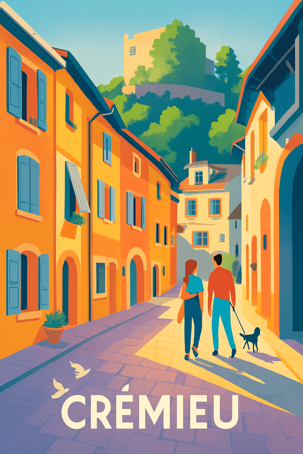 Isère France Pas de Cadre / 20 × 30cm Affiche de Crémieu - Promenade ensoleillée au cœur du village