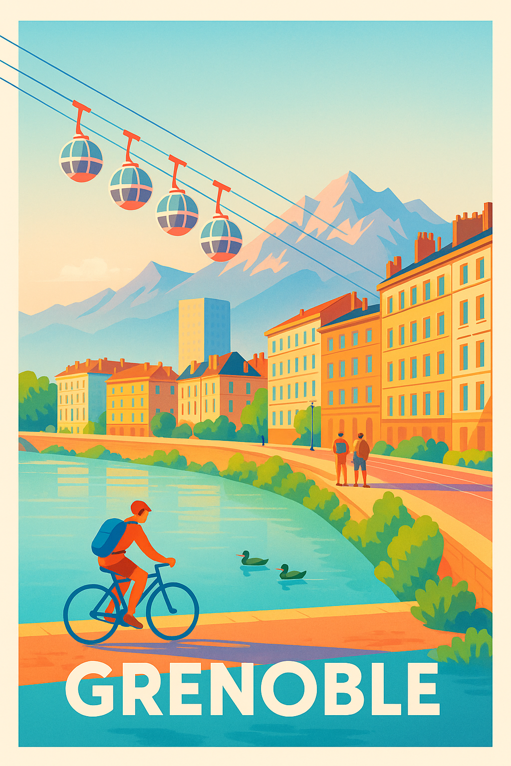 Isère France Pas de Cadre / 20 × 30cm Affiche de Grenoble - Entre montagnes et douceur urbaine