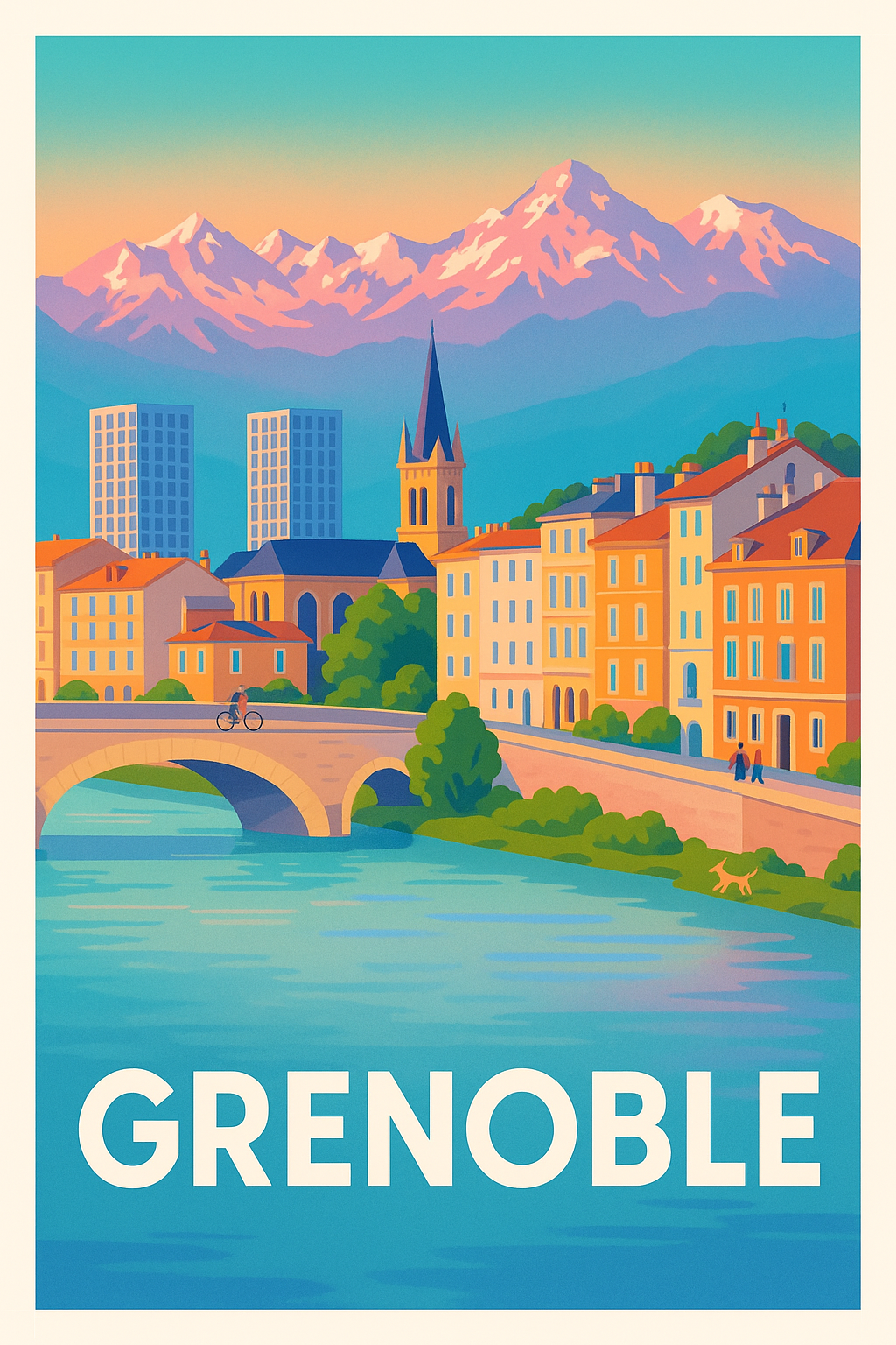 Isère France Pas de Cadre / 20 × 30cm Affiche de Grenoble - Entre ville et sommets