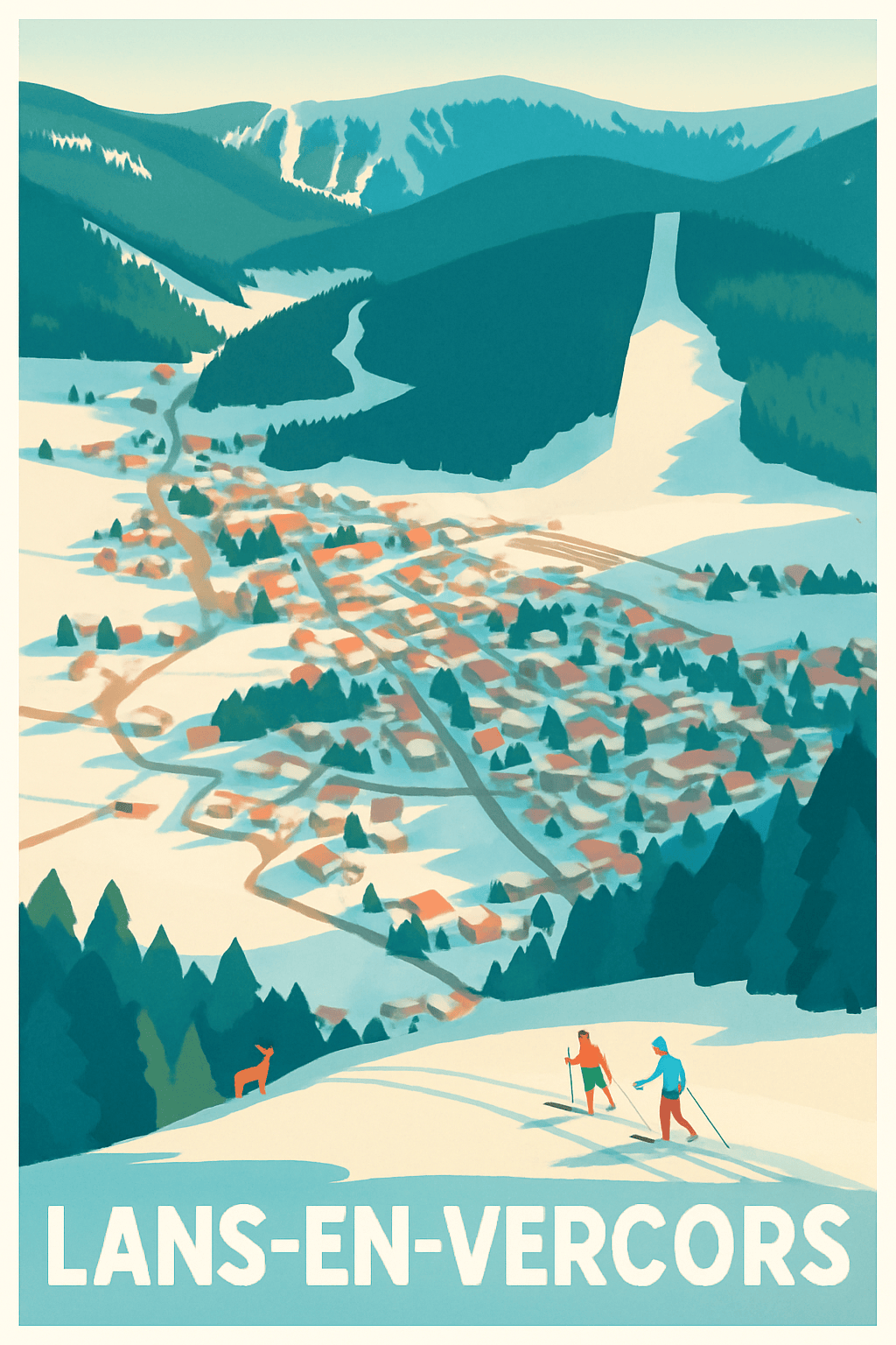 Isère France Pas de Cadre / 20 × 30cm Affiche de Lans-en-Vercors - Escapade hivernale au cœur des montagnes