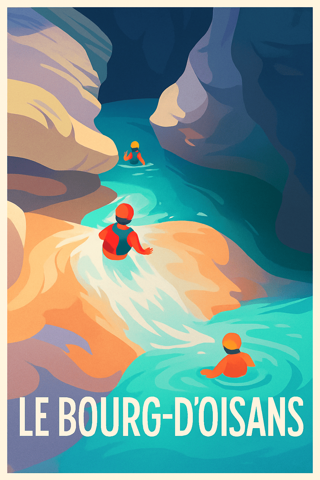 Affiche Le Bourg-d'Oisans — Aventure aquatique au cœur des gorges · poster d'art de Le Bourg-d'Oisans