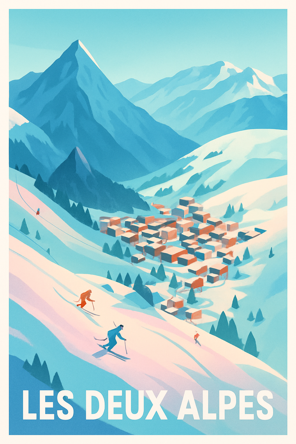 Isère France Pas de Cadre / 20 × 30cm Affiche de Les Deux Alpes - Évasion et ski grandeur nature