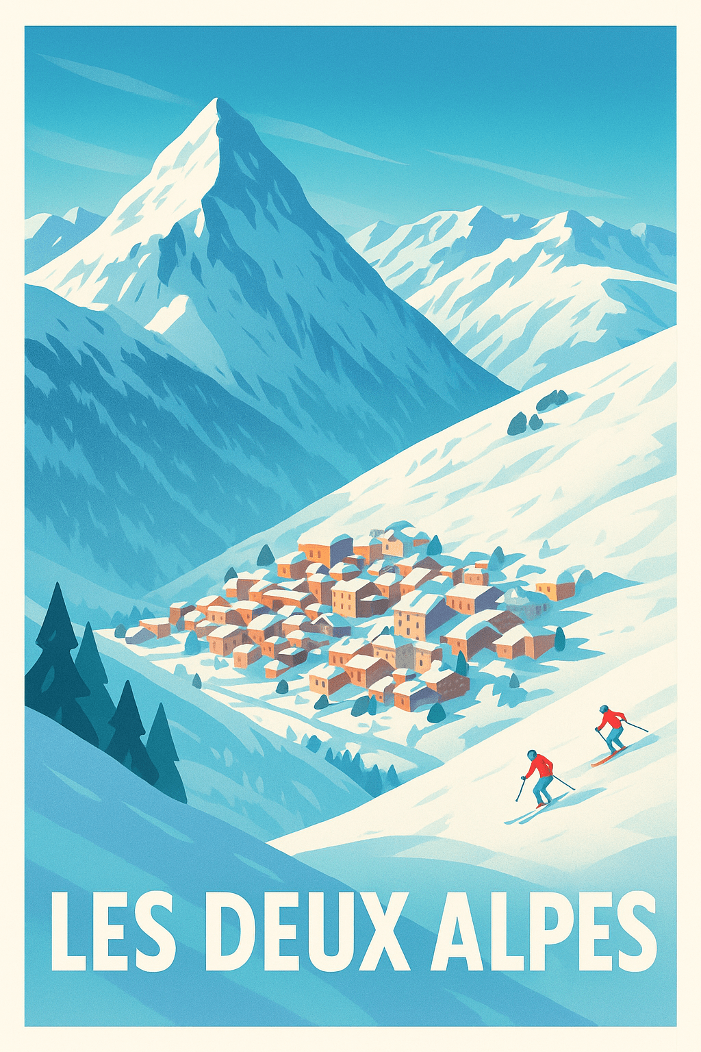 Isère France Pas de Cadre / 20 × 30cm Affiche de Les Deux Alpes - Évasion hivernale au cœur des sommets