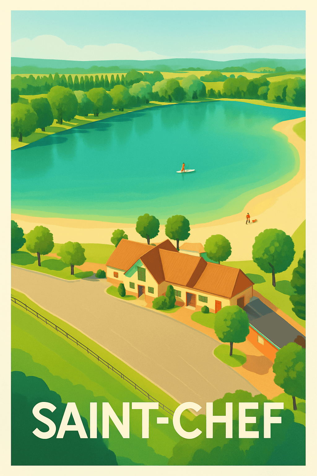 Isère France Pas de Cadre / 20 × 30cm Affiche de Saint-Chef - Tranquillité au bord de l'eau