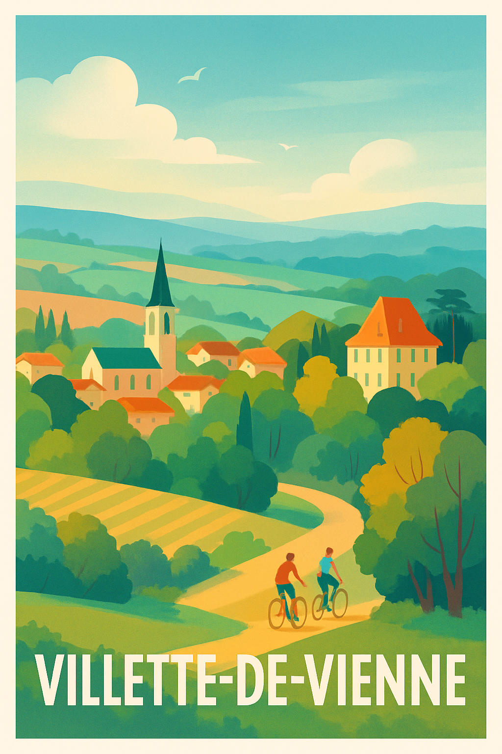 Affiche Villette-de-Vienne — Randonnée et douceur de vivre à la campagne · poster d'art de Villette-de-Vienne