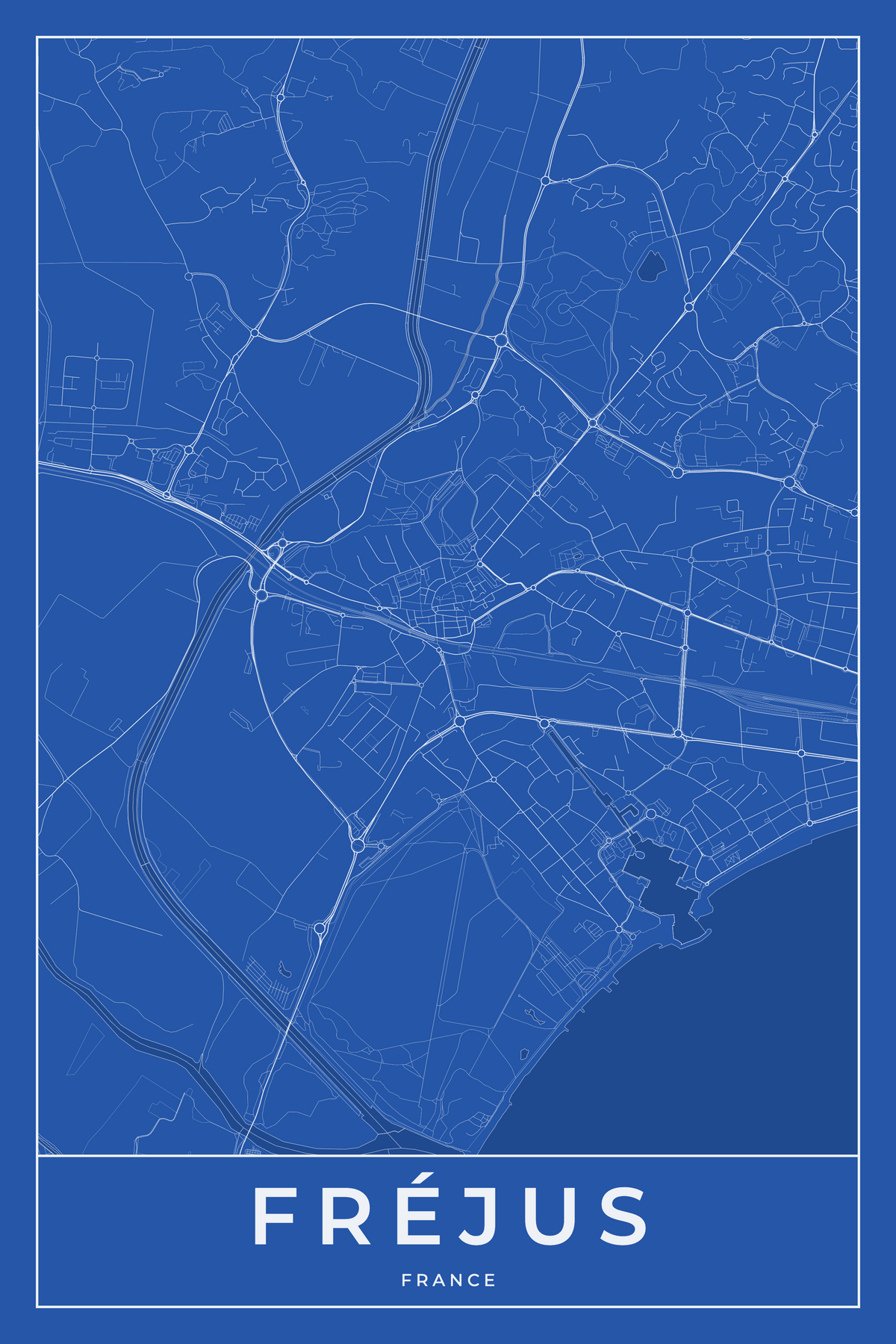 Carte de Fréjus bleue - Affiche personnalisée