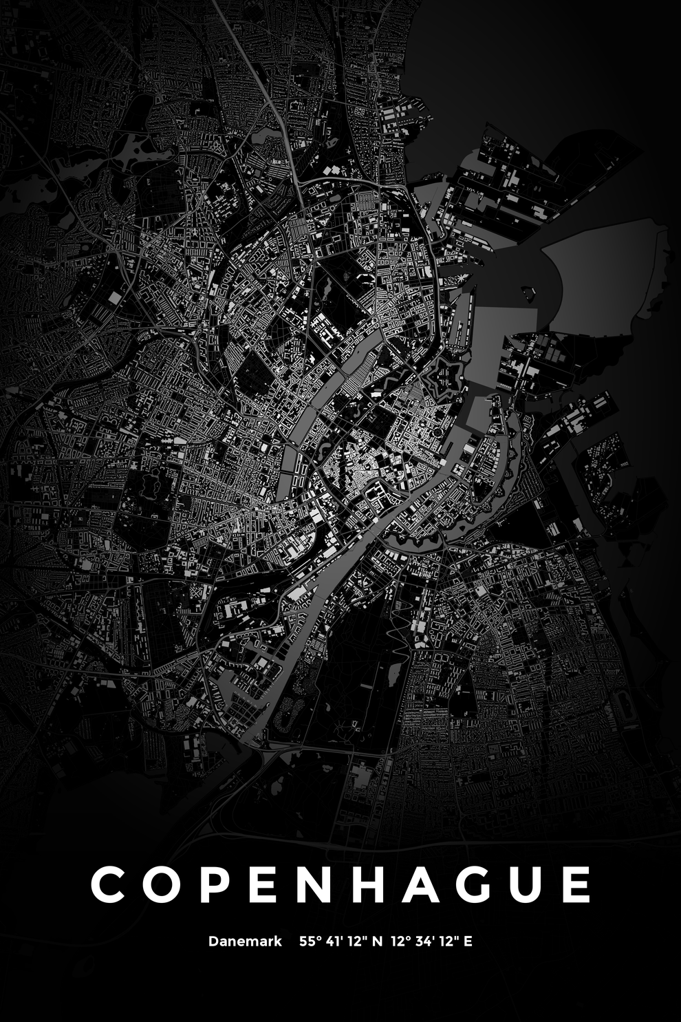 Carte de Copenhague nuit - Affiche personnalisée