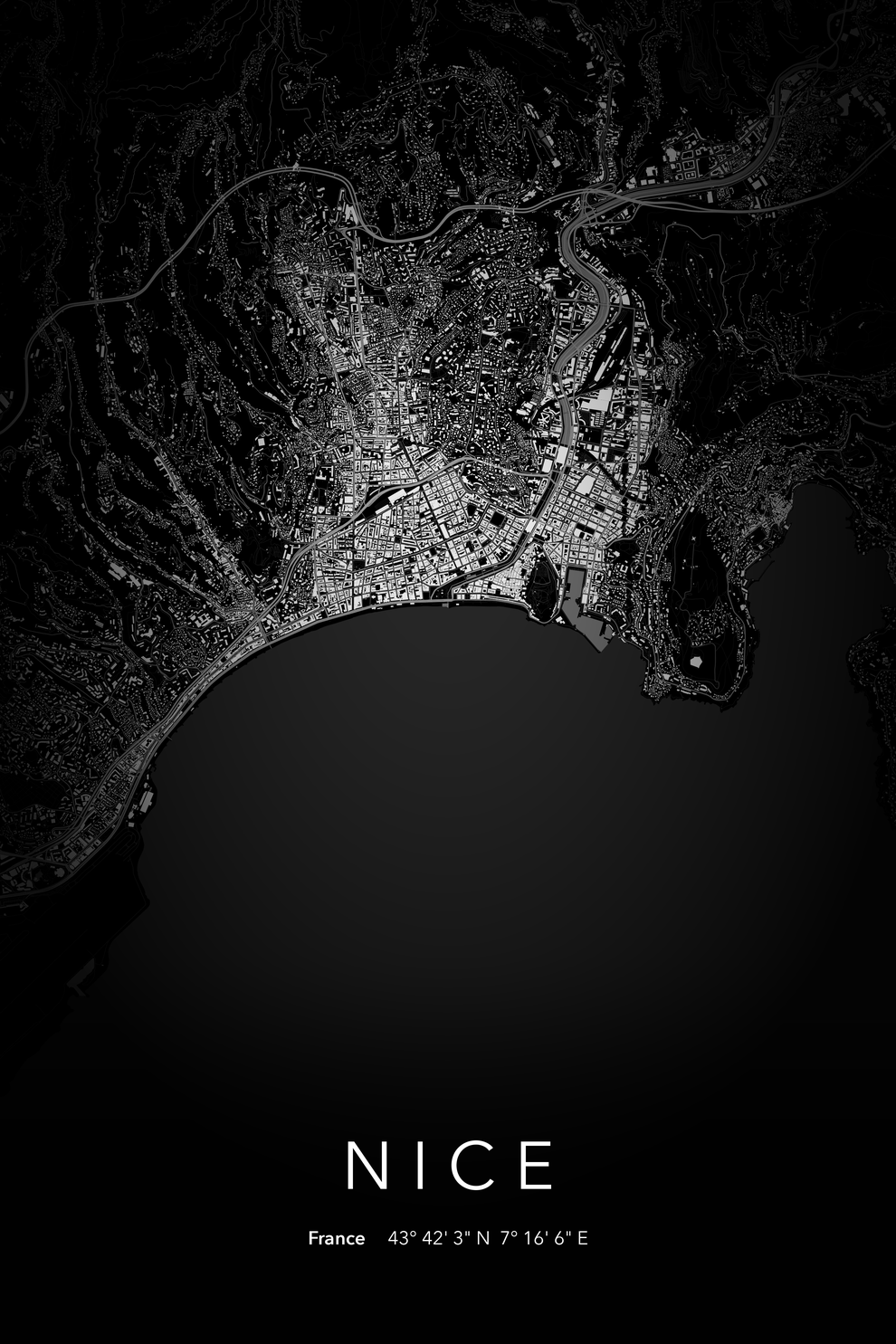Carte de Nice nuit - Affiche personnalisée