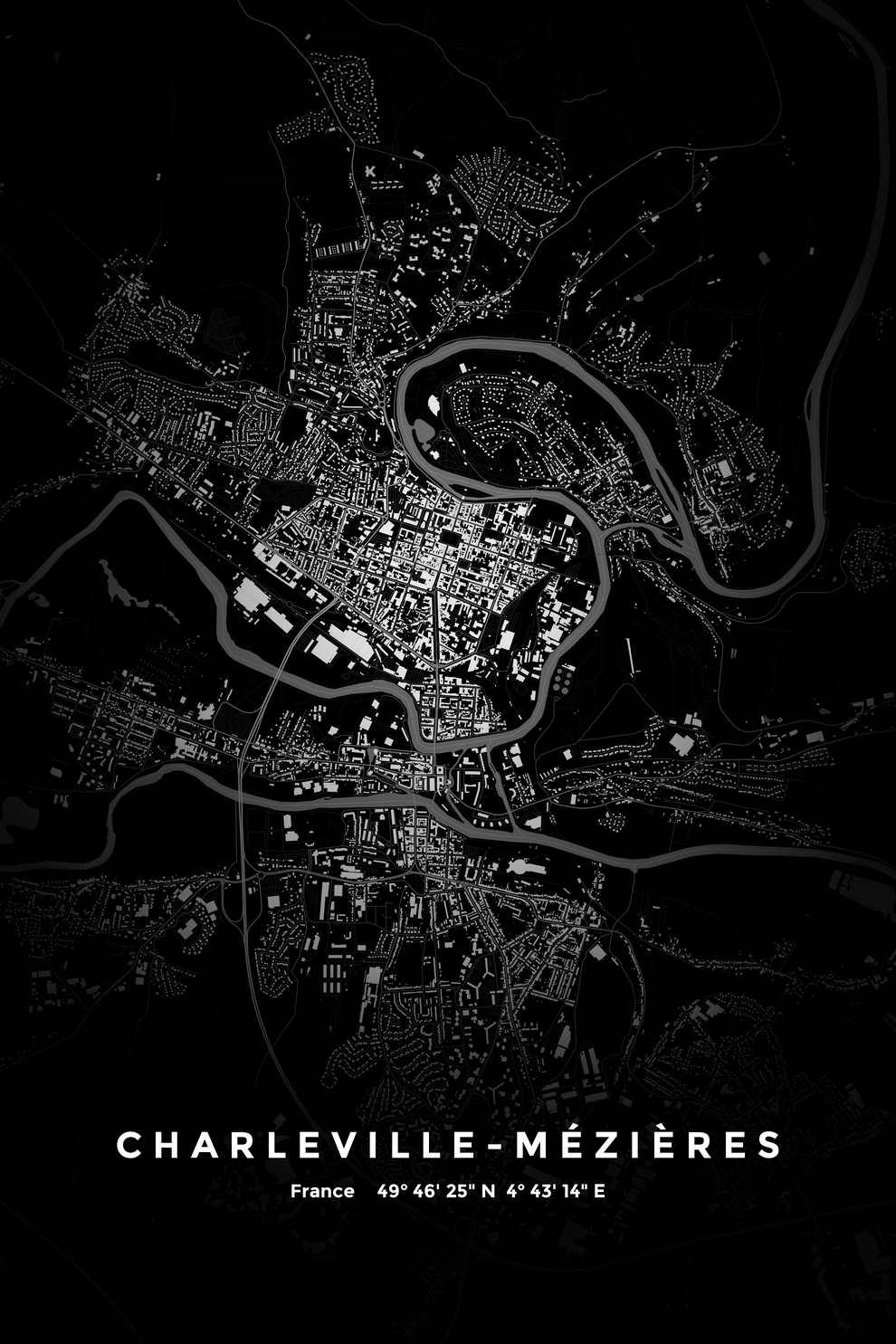 Carte de Charleville-Mézières nuit - Affiche personnalisée