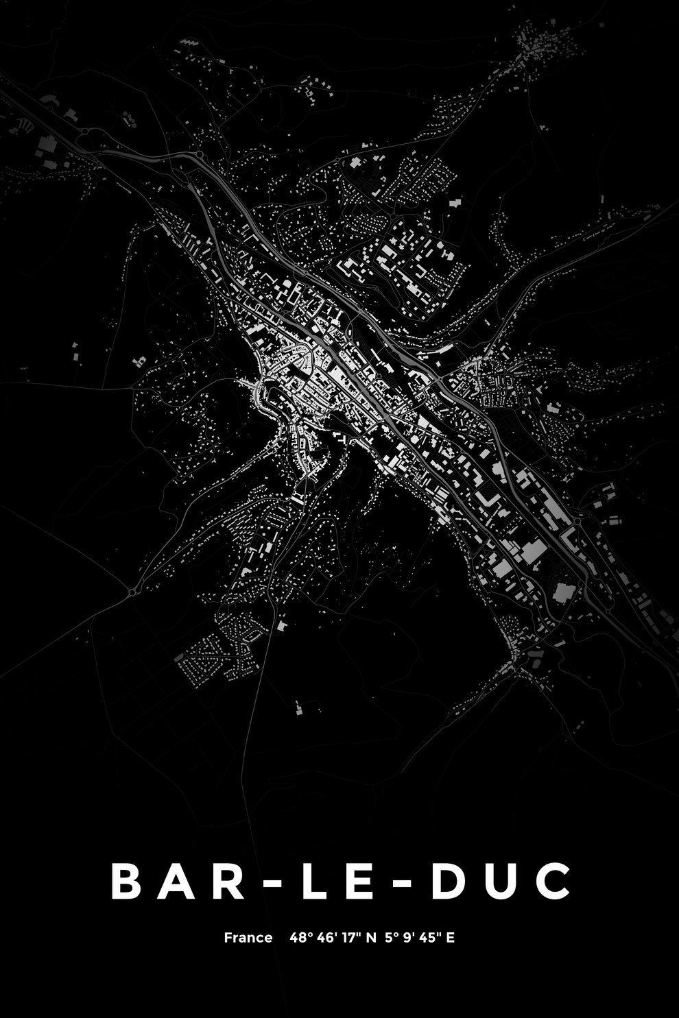 Carte de Bar-le-Duc nuit - Affiche personnalisée
