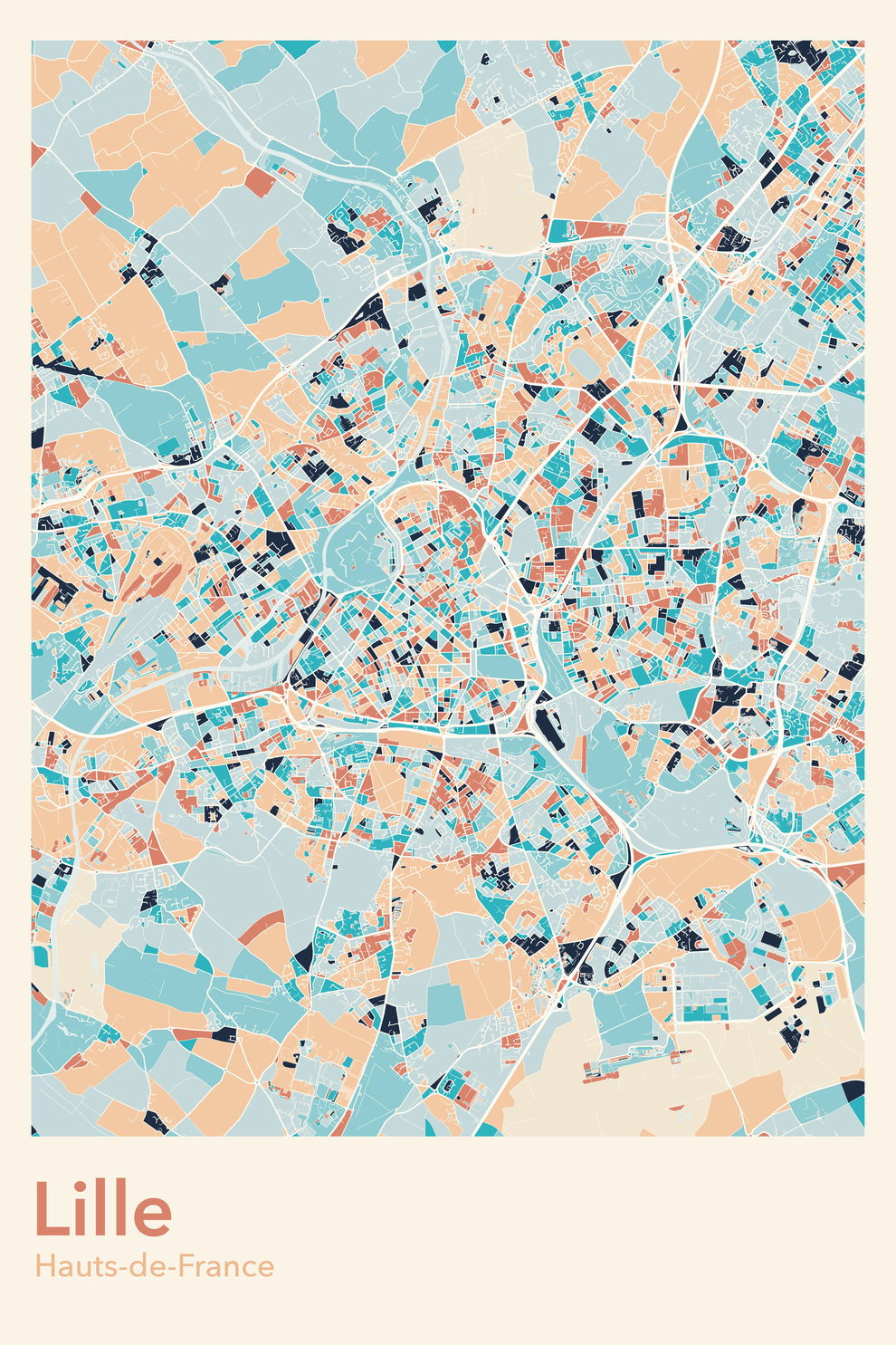 Plan de Lille coloré - Carte personnalisée