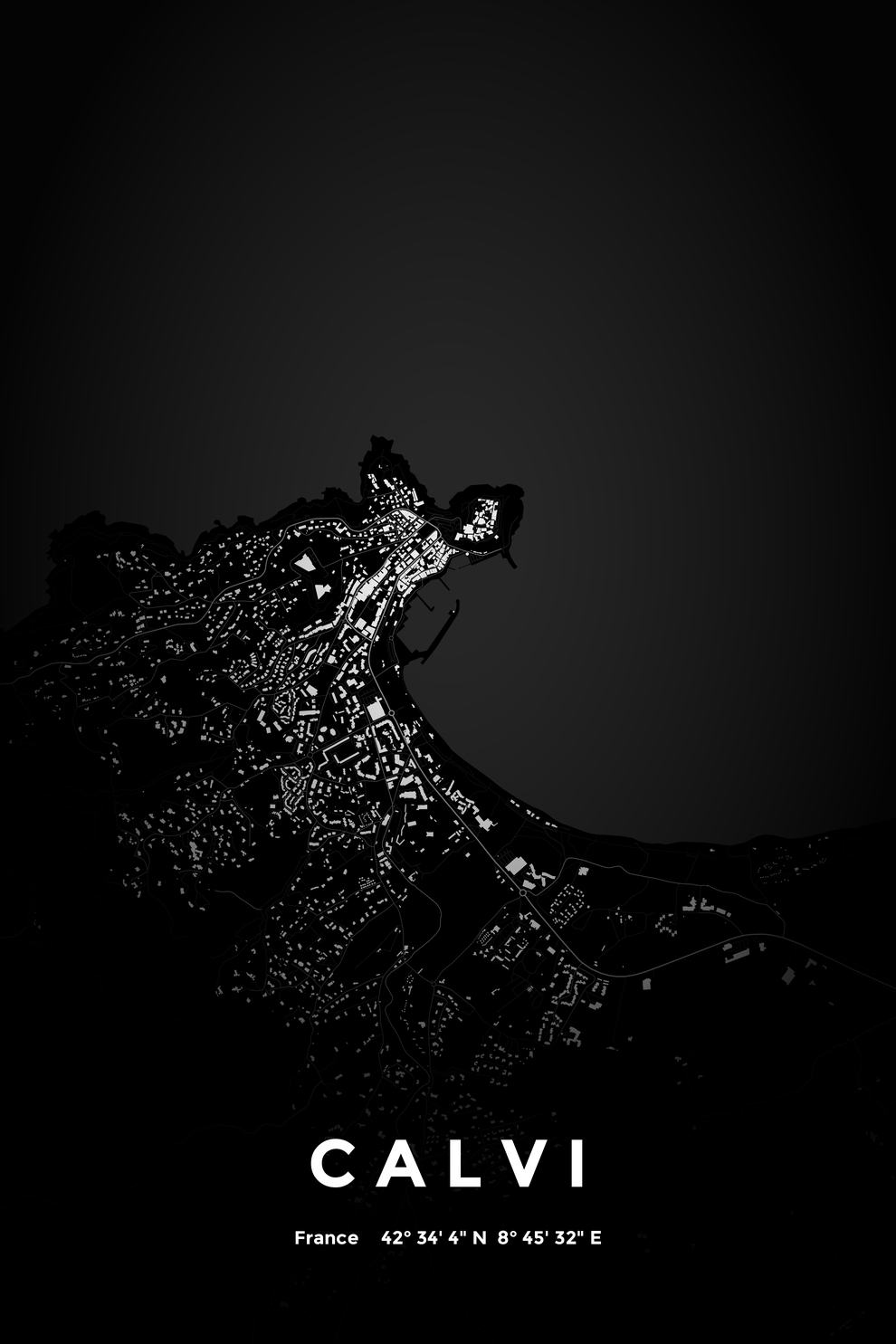 Carte de Calvi nuit - Affiche personnalisée