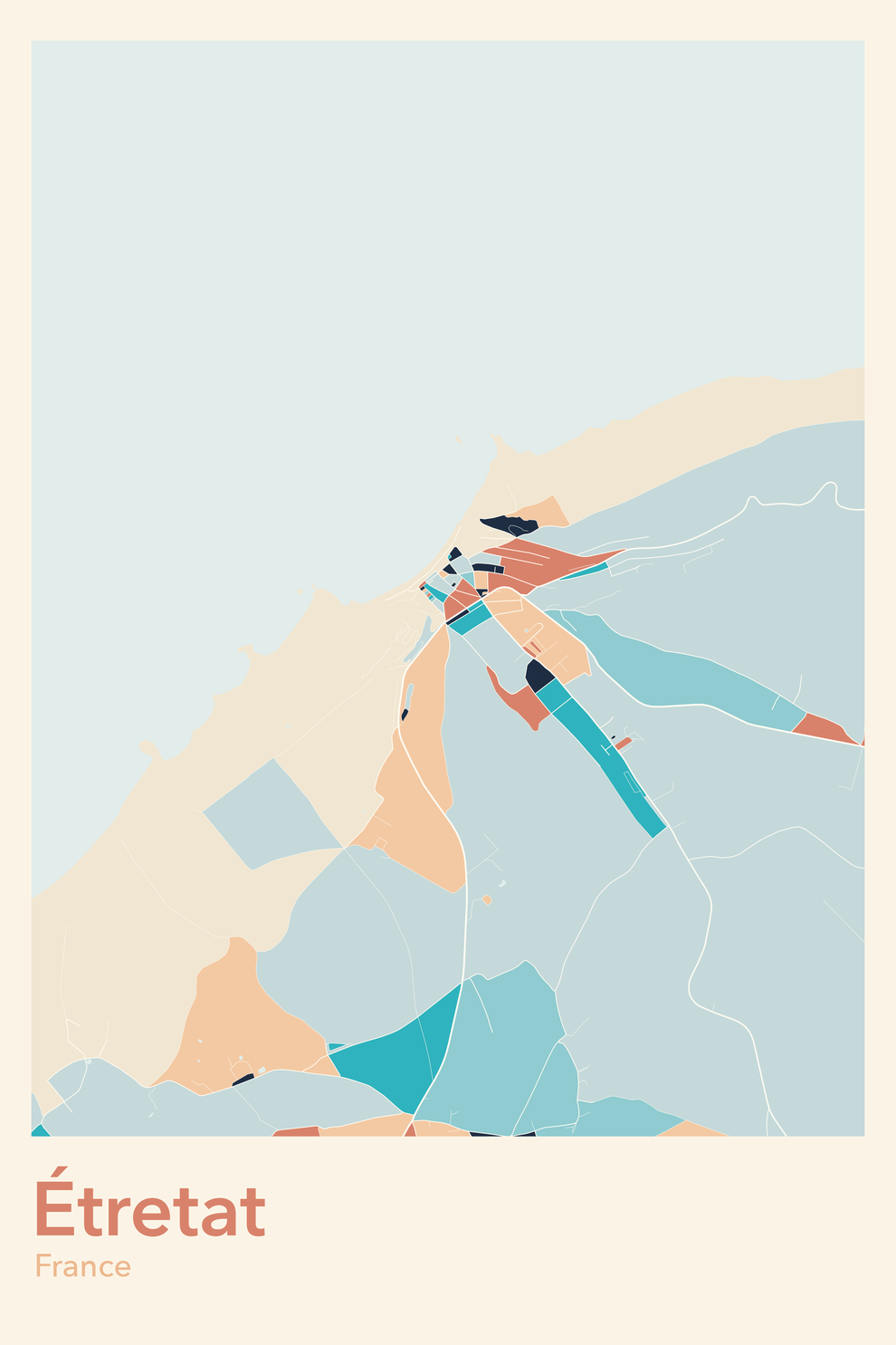 Plan d'Étretat coloré - Carte personnalisée