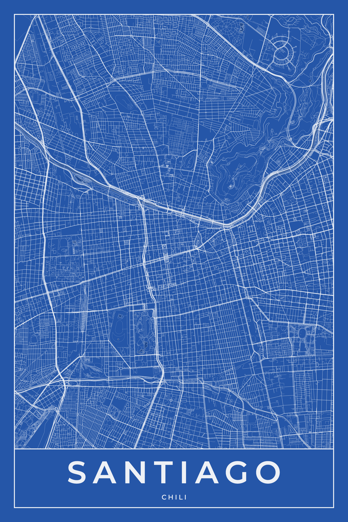 Carte de Santiago bleue - Affiche personnalisée