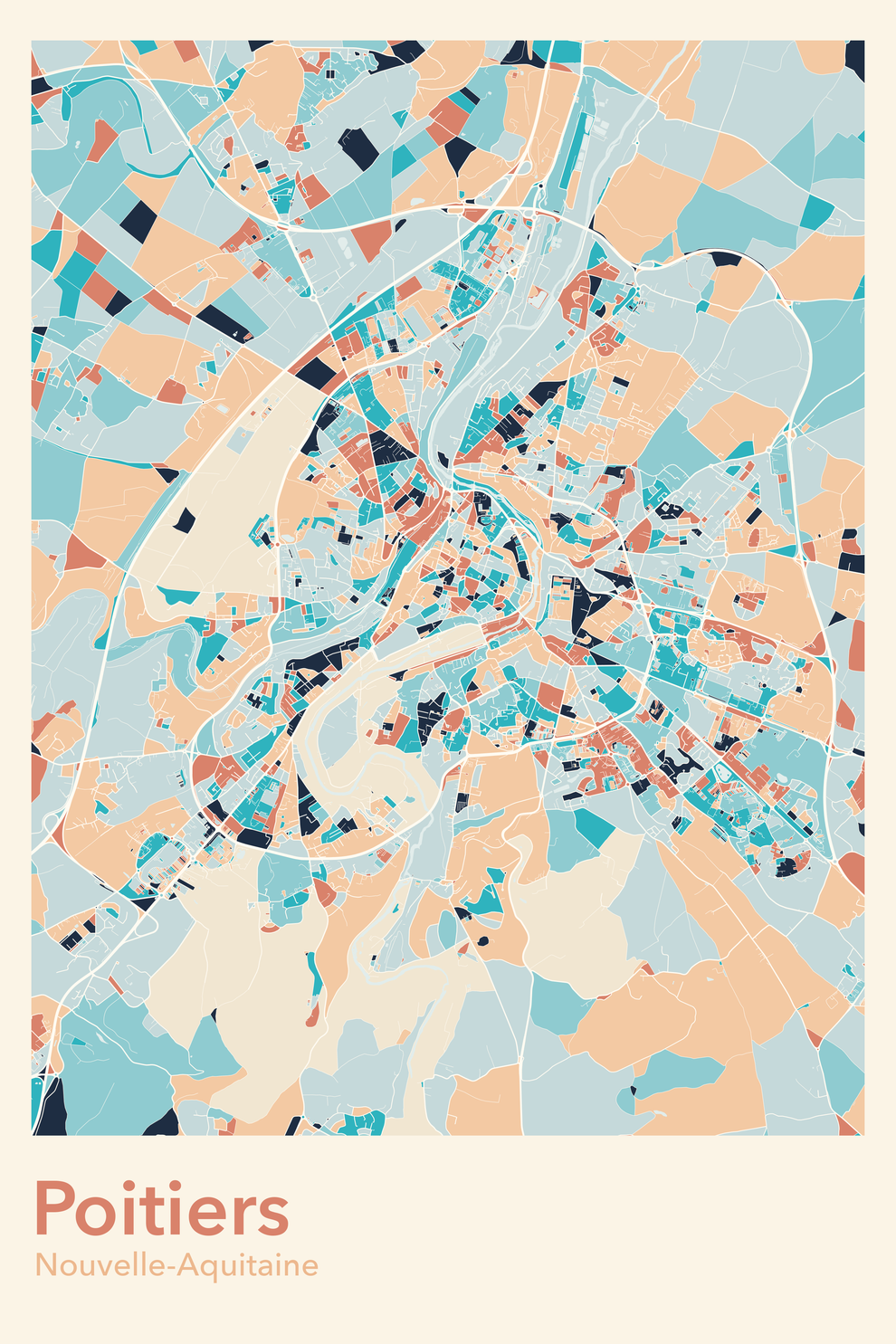 Plan de Poitiers coloré - Carte personnalisée