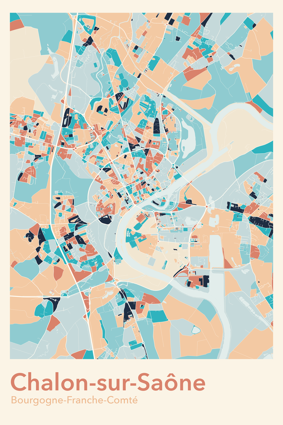 Plan de Chalon-sur-Saône coloré - Carte personnalisée