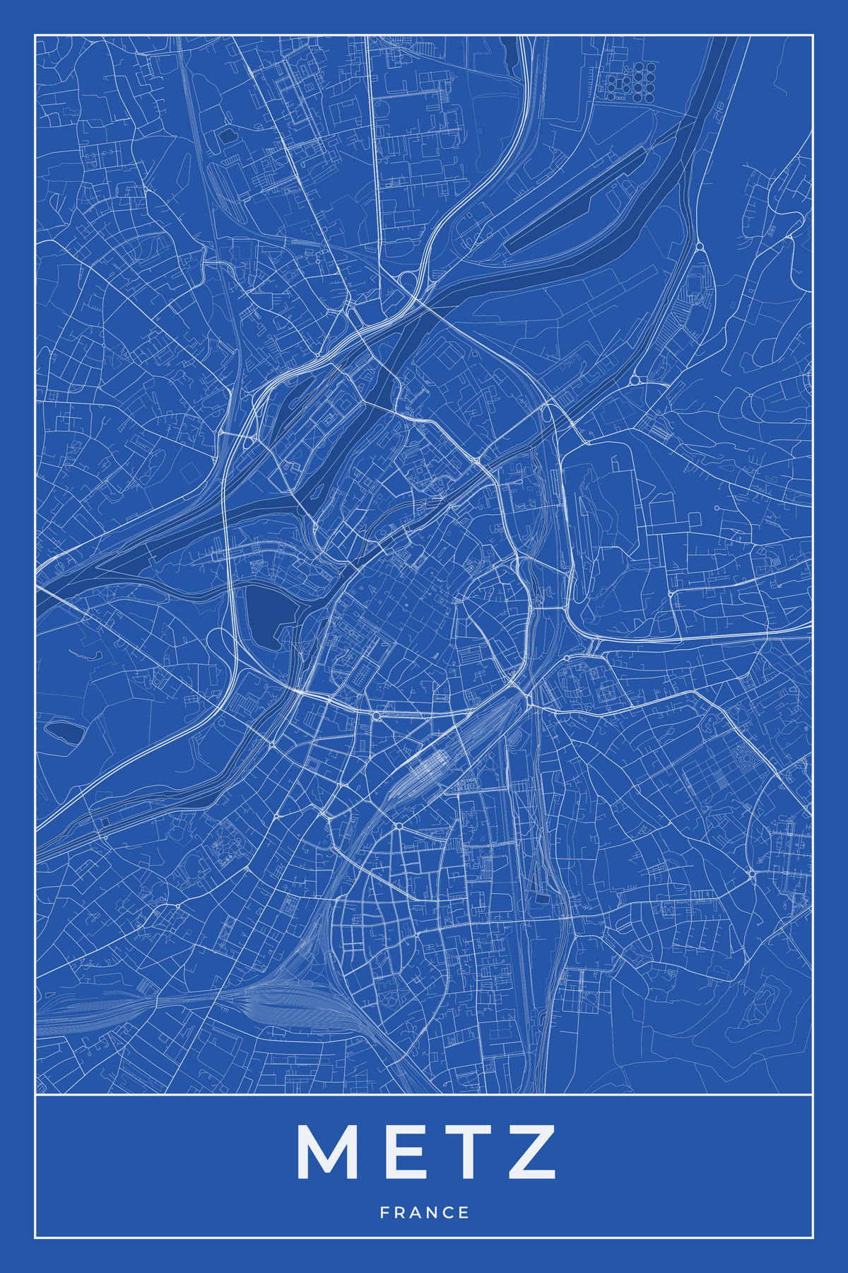Carte de Metz bleue - Affiche personnalisée