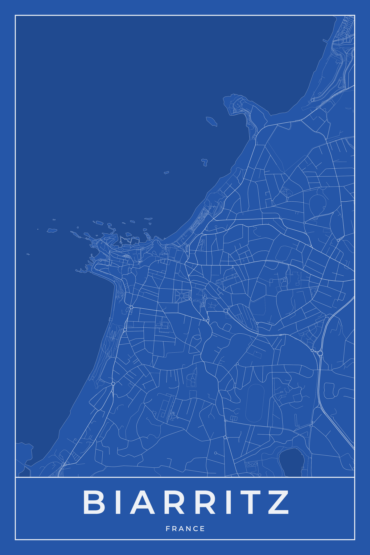 Carte de Biarritz bleue - Affiche personnalisée