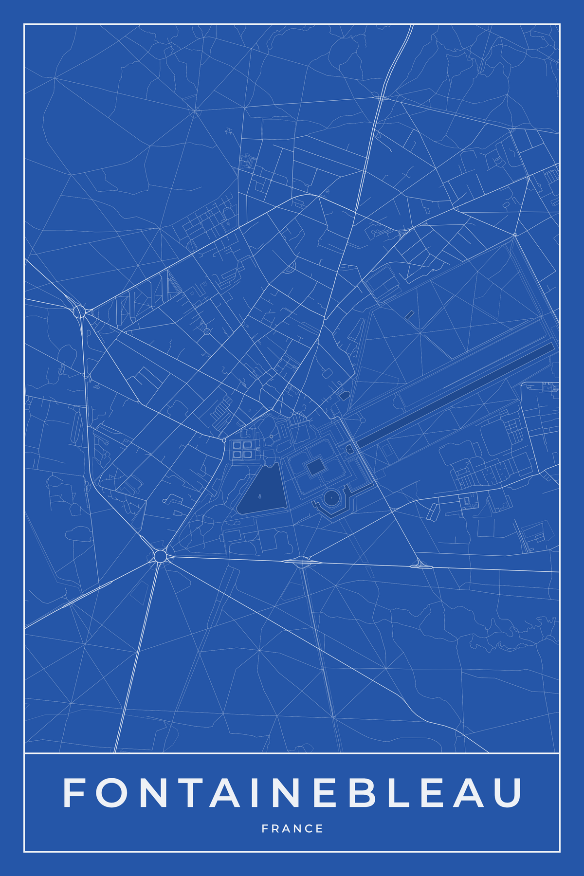 Carte de Fontainebleau bleue - Affiche personnalisée