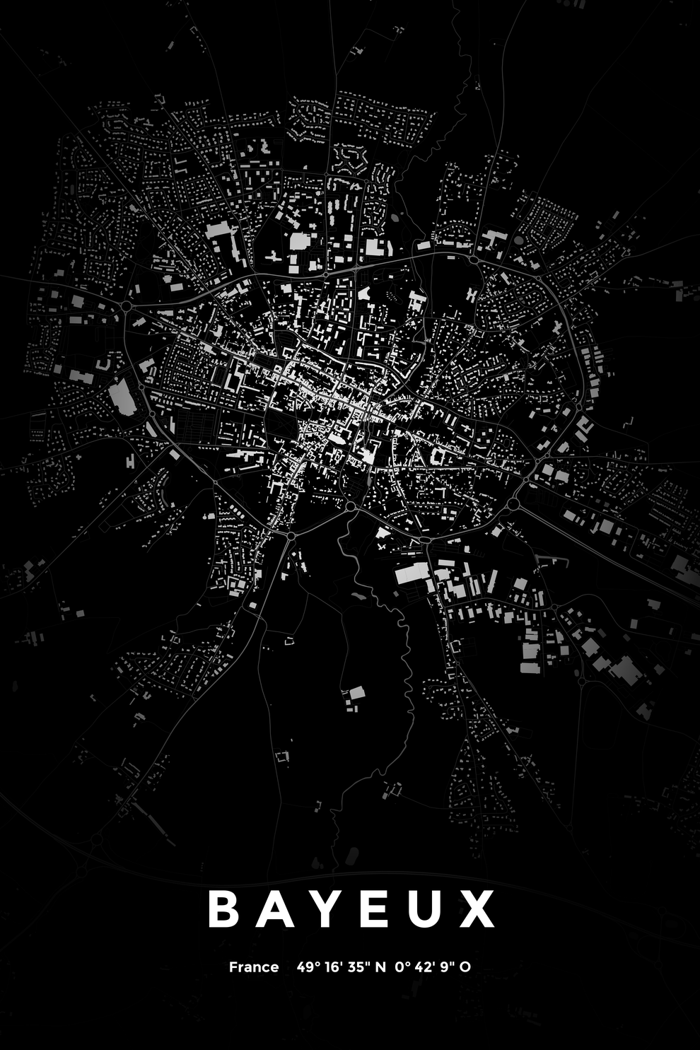 Carte de Bayeux nuit - Affiche personnalisée