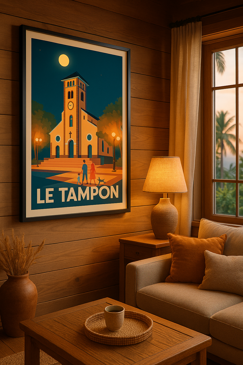 La Réunion France Affiche de Le Tampon - Une escapade paisible sous la pleine lune